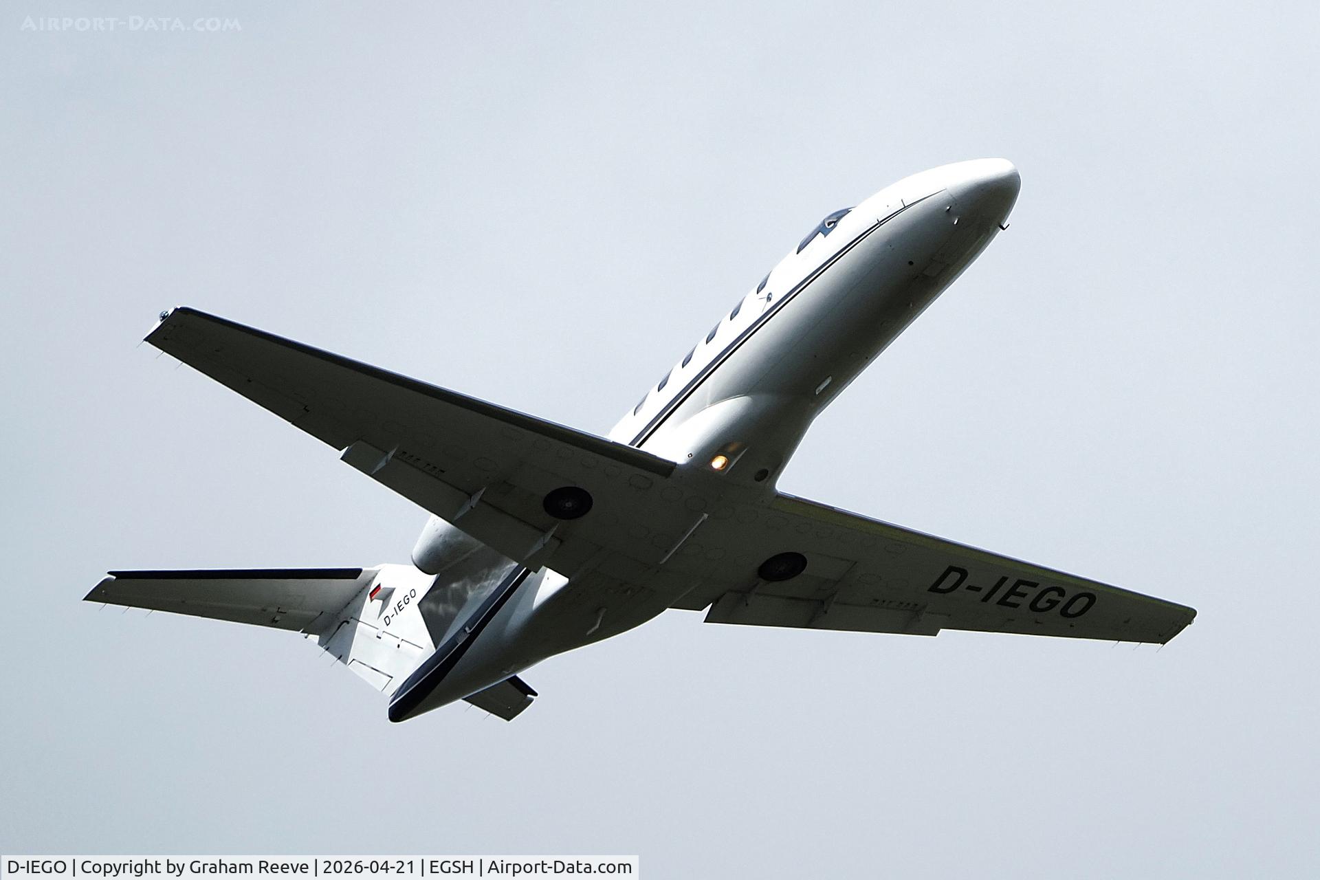 D-IEGO, 2006 Cessna 525A CitationJet CJ2 C/N 525A-0313, Departing from Norwich.