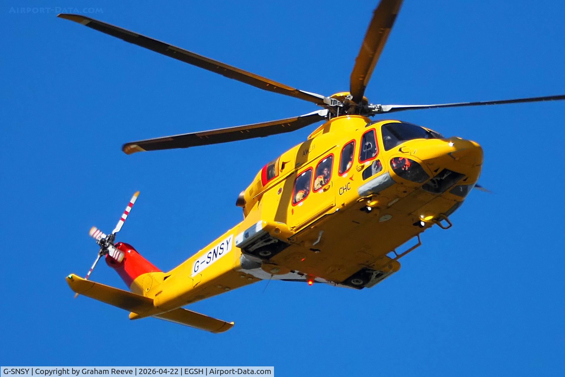 G-SNSY, 2015 AgustaWestland AW 139 C/N 31700, Departing from Norwich.