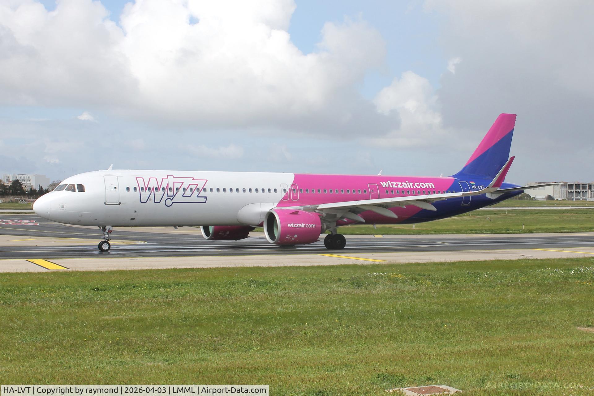 HA-LVT, 2021 Airbus A321-271NX C/N 10424, Airbus A321-271NX reg HA-LVT of Wizzair taxiing out for departure from Malta.