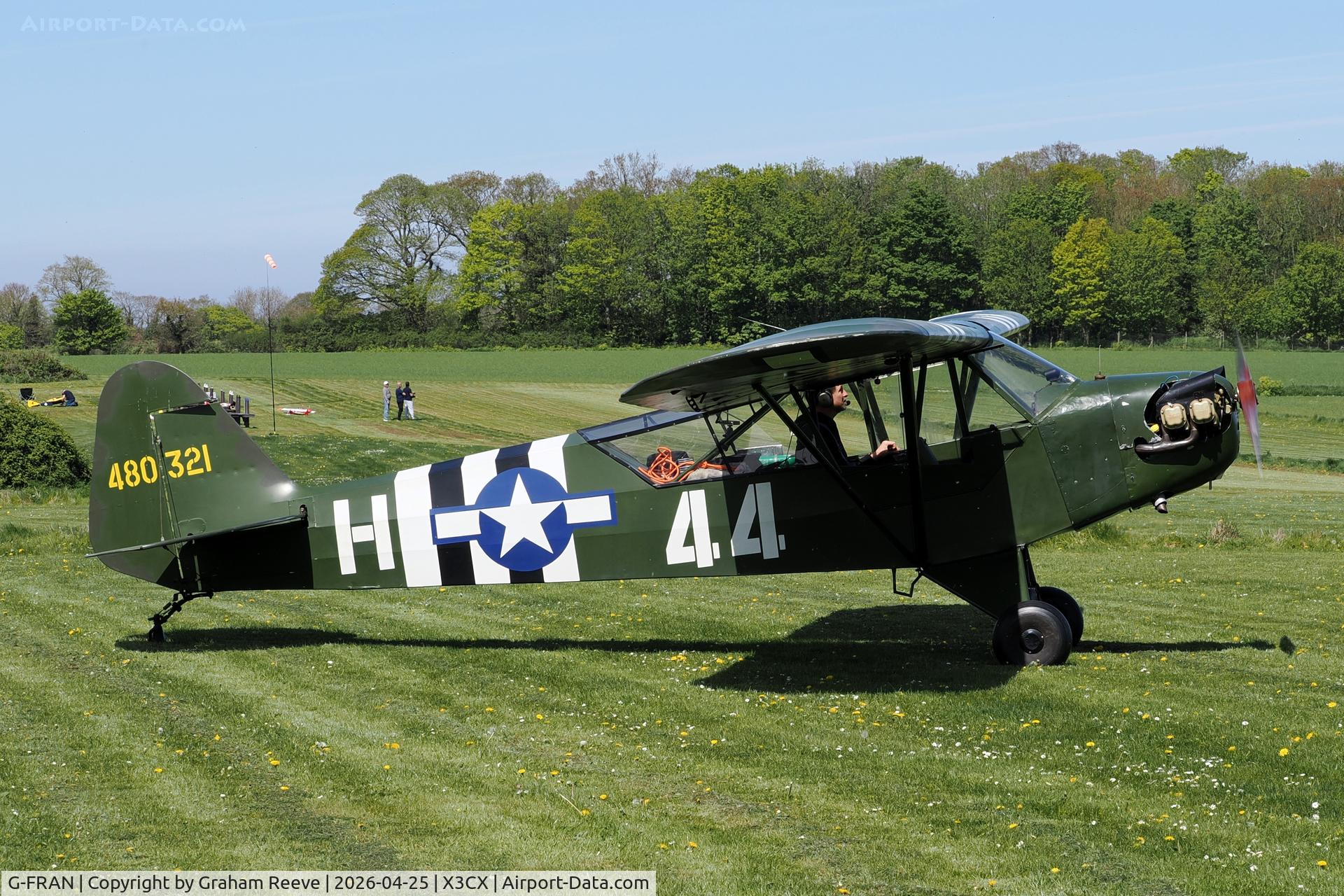 G-FRAN, 1944 Piper L-4J Grasshopper (J3C-65D) C/N 12617, Just landed at Northrepps.