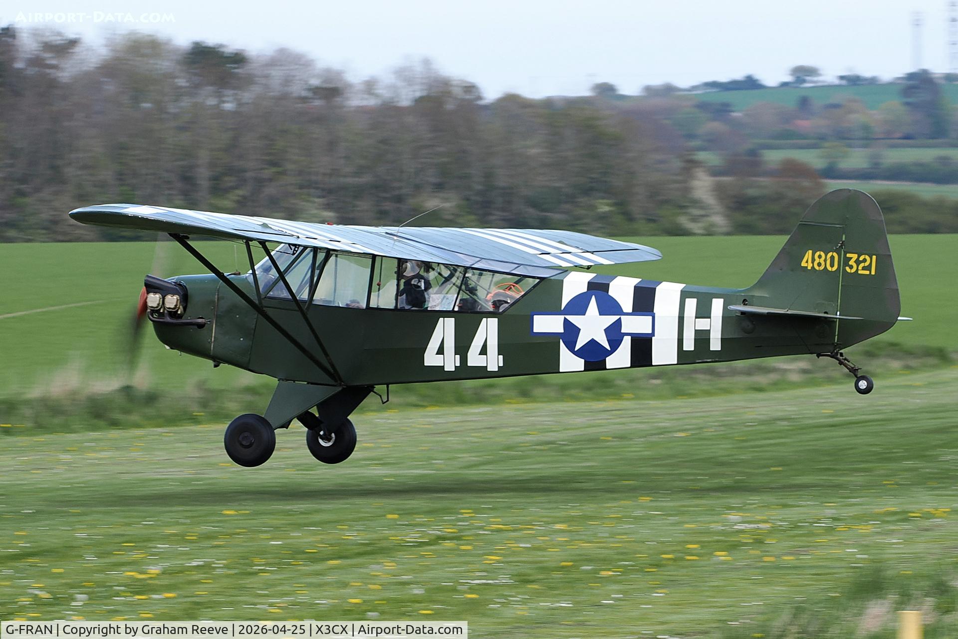 G-FRAN, 1944 Piper L-4J Grasshopper (J3C-65D) C/N 12617, Departing from Northrepps.