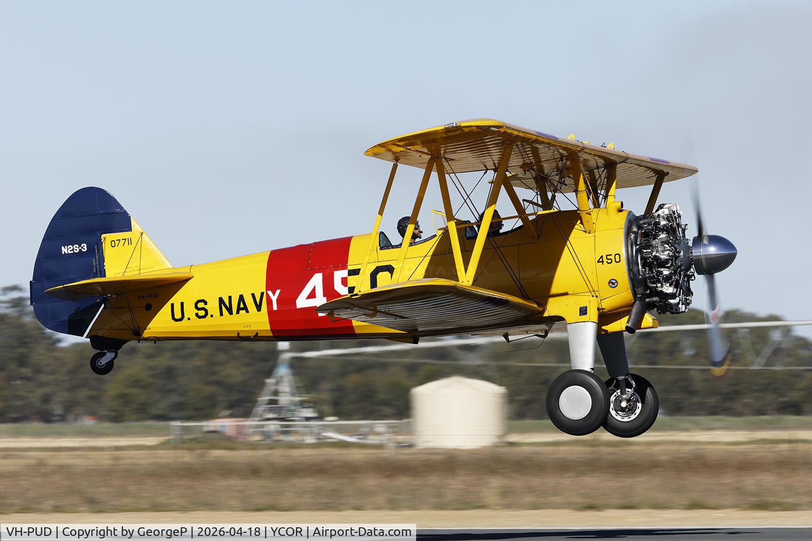 VH-PUD, 1943 Boeing N2S-3 Kaydet (B75N1) C/N 75-7315, Antique Aeroplane Assn of Australia National Fly-in.