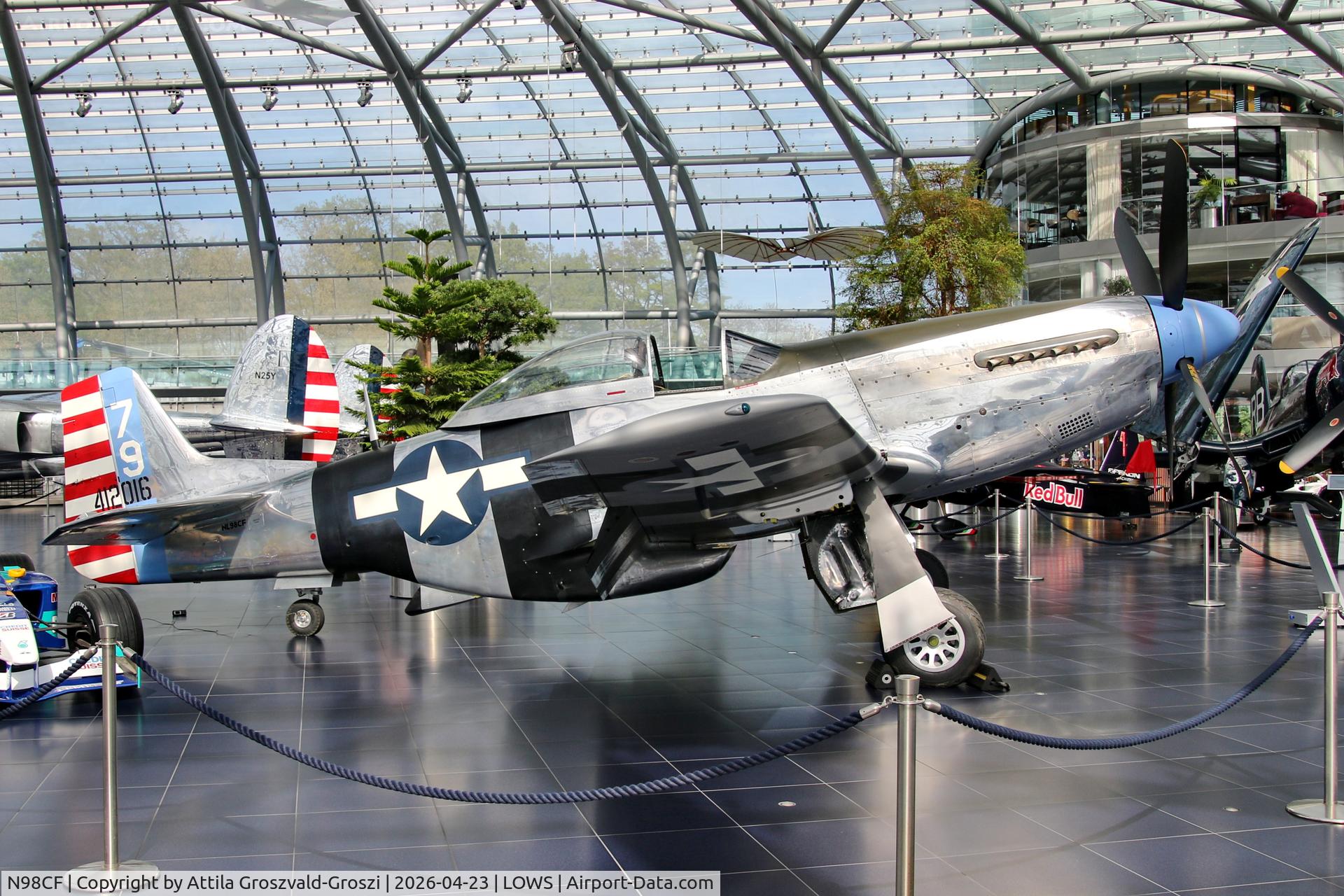 N98CF, 1944 North American P-51K Mustang C/N 111-30149, LOWS - Salzburg Airport, Salzburg Austria RedBull Hangar 7