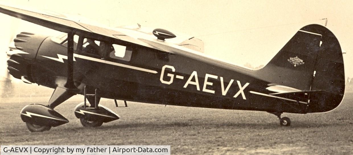 G-AEVX, Stinson SR-9B Reliant C/N 5156, This is from our family album. My paternal grandfather was a UK agent for Stinson between the wars. This was taken at Croydon - date unknown.