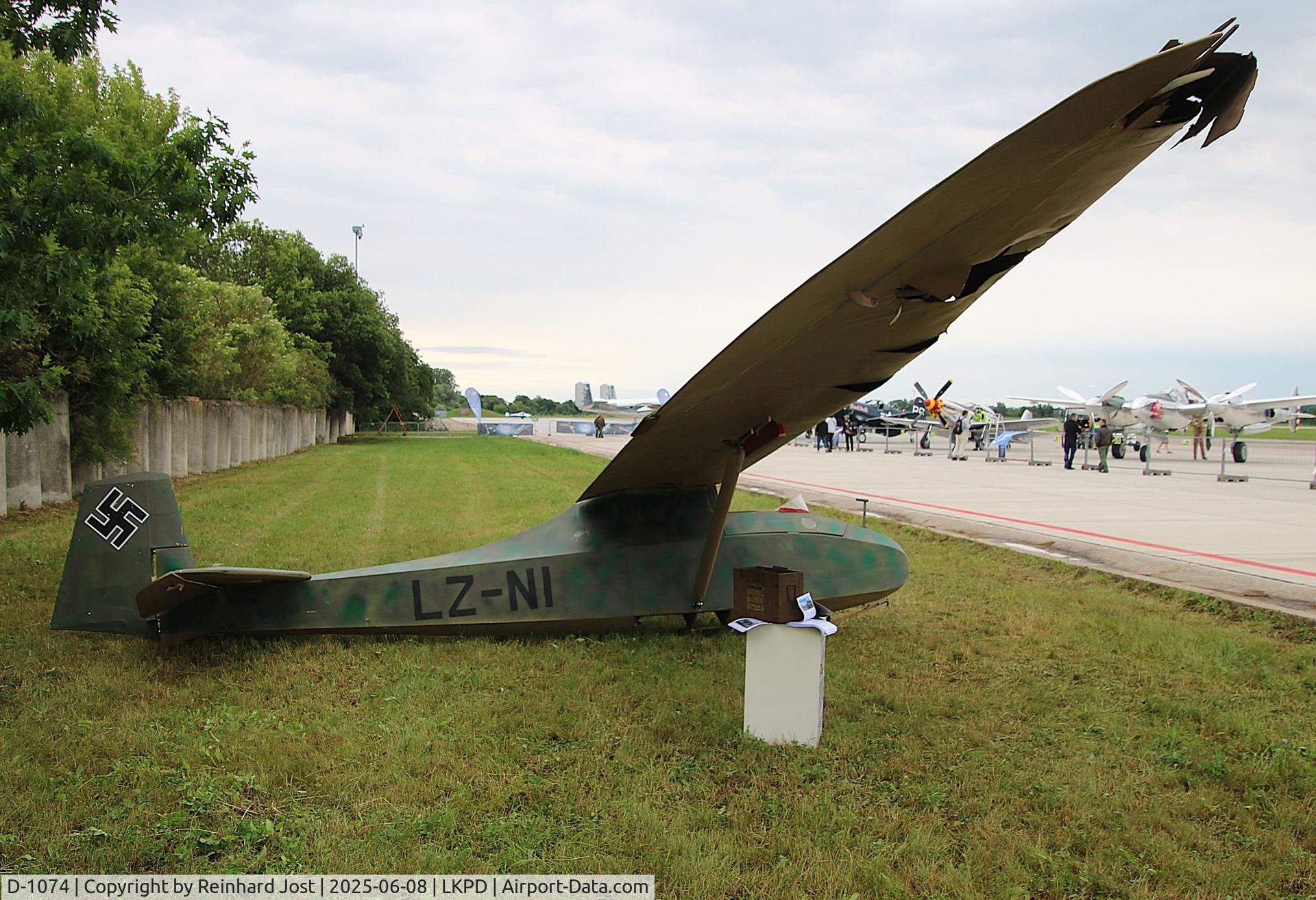 D-1074, 1944 Grunau Baby IIb C/N 101, Flugzeugbau Petera-build Grunau Baby IIB-2 with fake German AF markings LZ-NI under reconstruction on display at Pardubice Airshow, Czech Republic