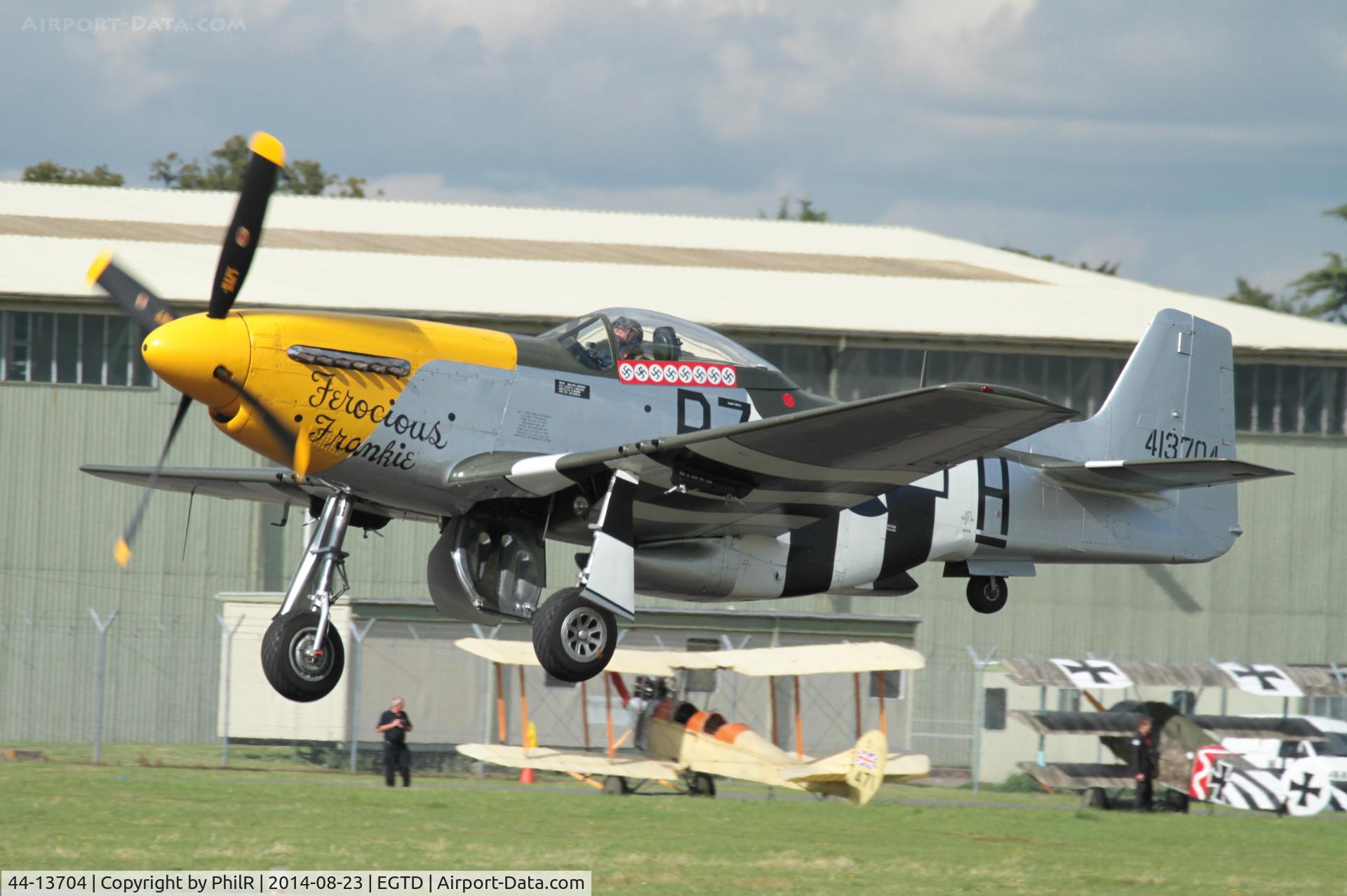 44-13704, 1944 North American P-51D-5-NA Mustang C/N 109-27337, 44-13704 (G-BTCD 44-71349) 1944 NA P-51D Mustang 'Fercious Frankie' USAAF Wings & Wheels Dunsfold 