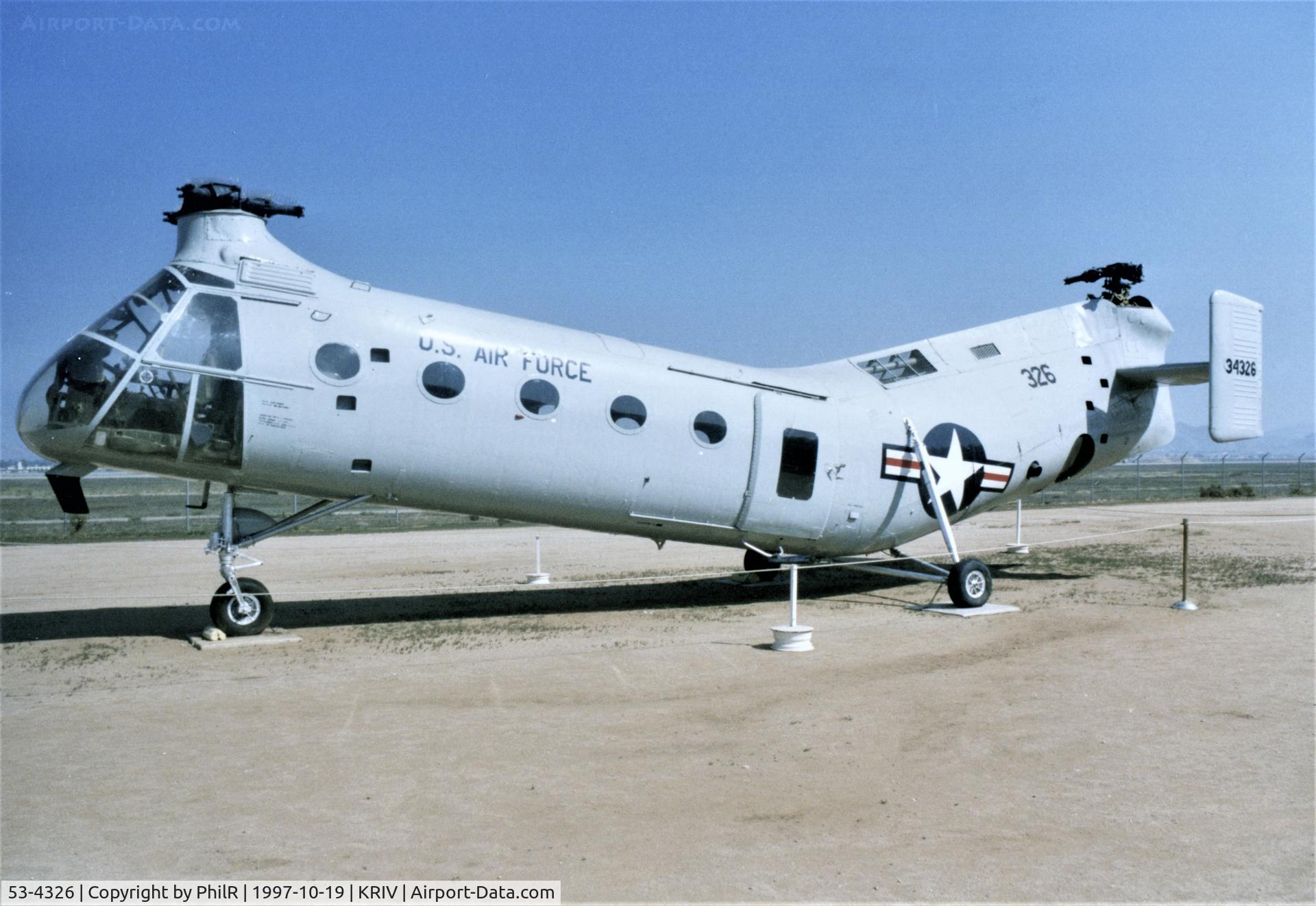 53-4326, 1953 Piasecki H-21B Workhorse C/N B.76, 53-4326 1956 Piasecki HU-21B Workhorse USAF March AFB Museum
