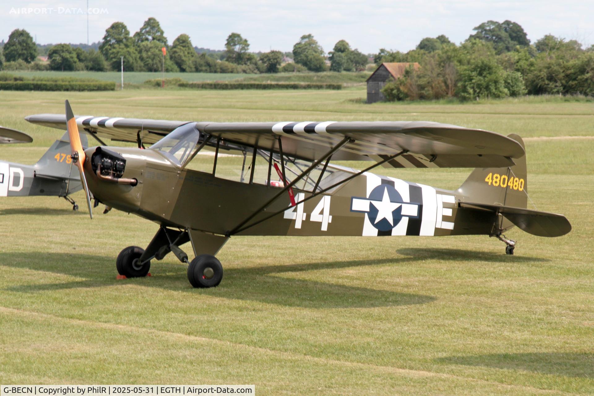 G-BECN, 1944 Piper L-4J Grasshopper (J3C-65D) C/N 12776, 44-80480 (G-BECN) 1944 Piper J3-65 Cub USAAF Military Day Old Warden 