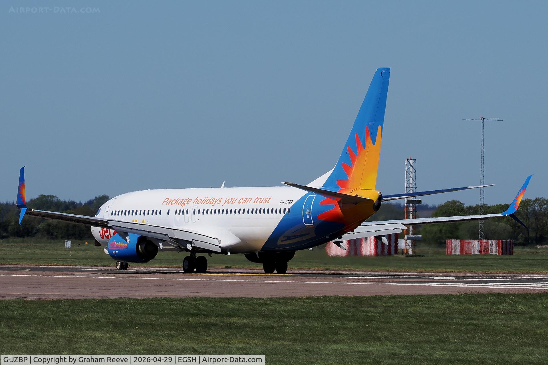 G-JZBP, 2018 Boeing 737-8MG C/N 64440, Just landed at Norwich.