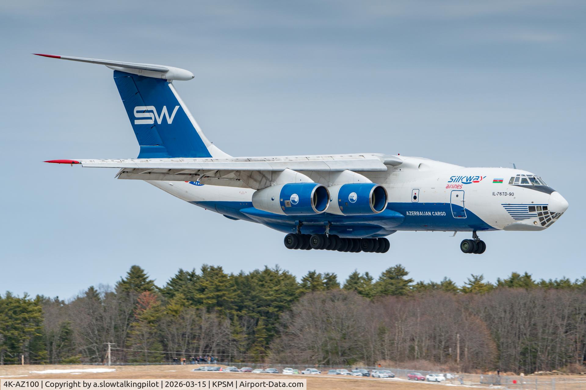 4K-AZ100, Ilyushin Il-76TD-90VD C/N 2073421708, Silkway 3004 dropping in from KEF before heading back out to OSL.