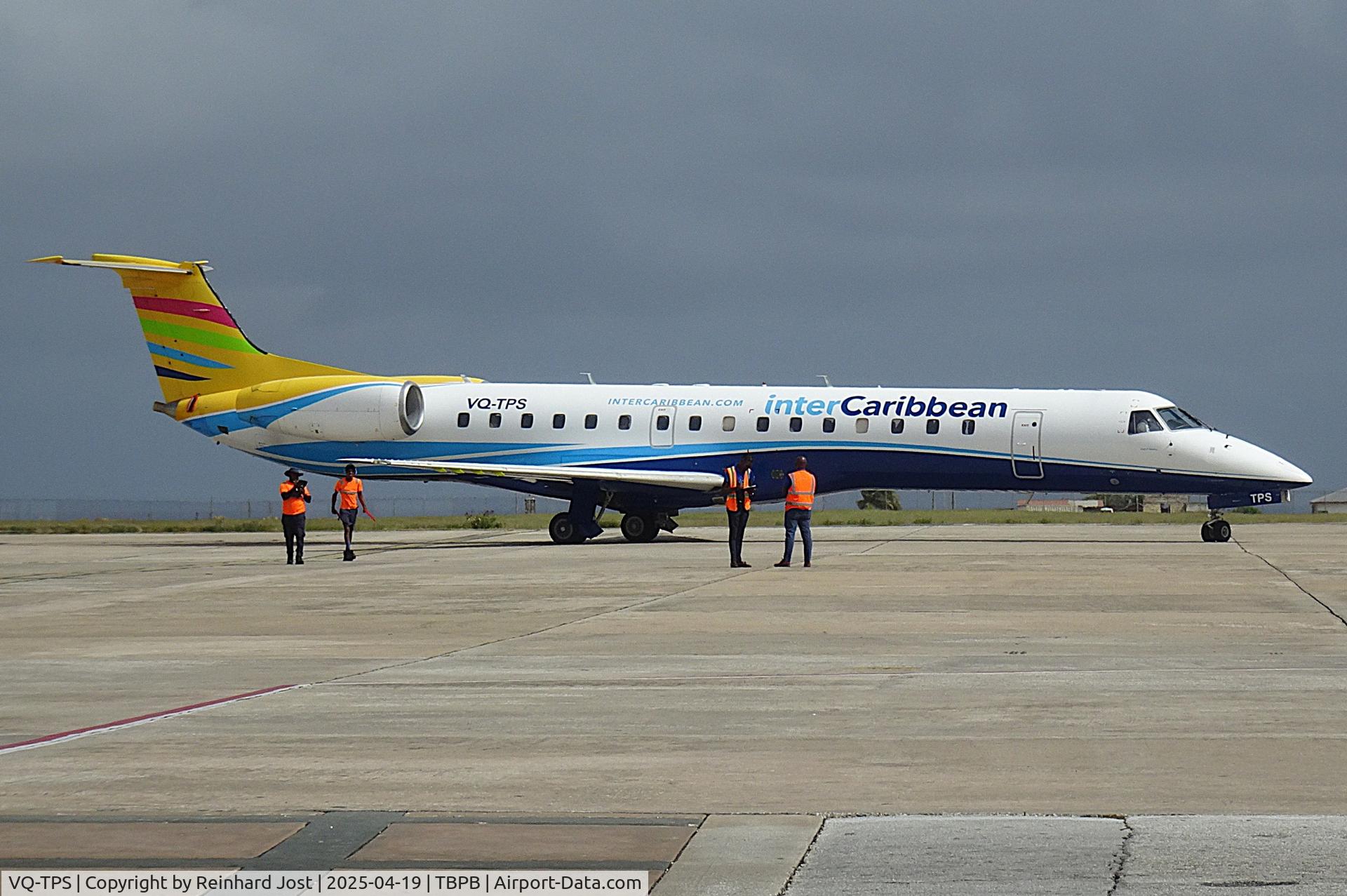 VQ-TPS, 2003 Embraer ERJ-145LR (EMB-145LR) C/N 145738, Embraer ERJ-145LR VQ-TPS (ex-N40FX / UR-DNU / I-EXMM) getting attention at Grantley International, Barbados