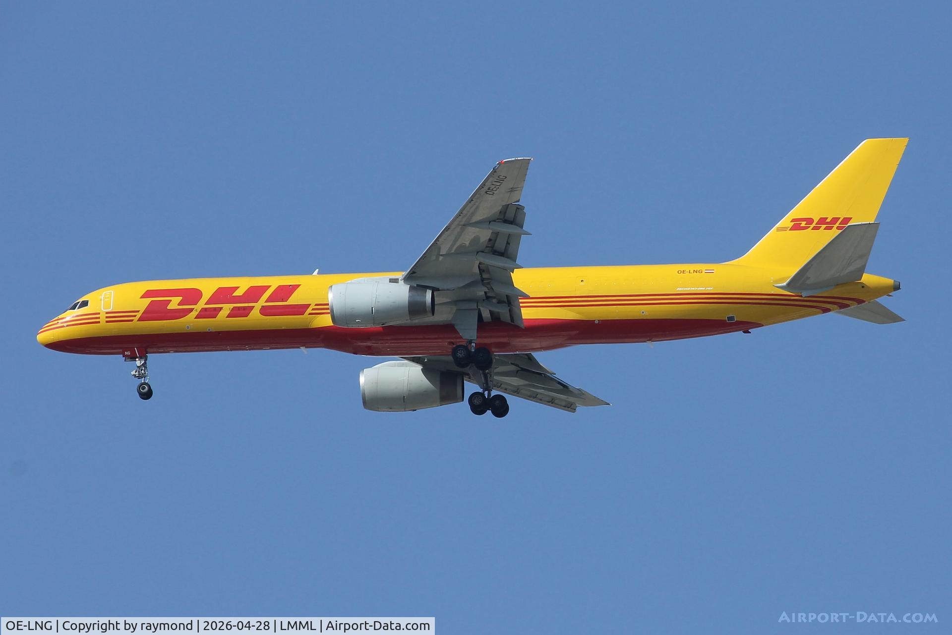OE-LNG, Boeing 757-28A(PCF) C/N 28161, Boeing 757-28A(PCF) of DHL Austria reg OE-LNG landing in Malta.