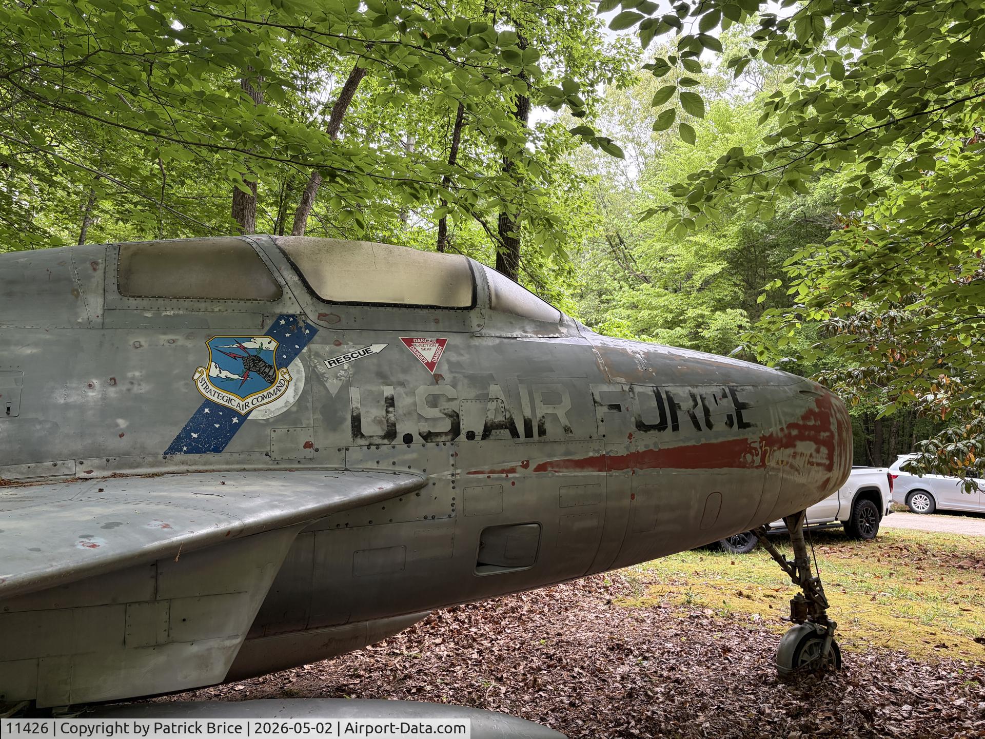 11426, 1952 Republic F-84F-10-RE Thunderstreak C/N not found 51-1426, Found this sitting in the woods at the Jeff Schwarz estate outside Asheboro,NC while attending an estate sale. Looks like the same plane. Tail number 11426