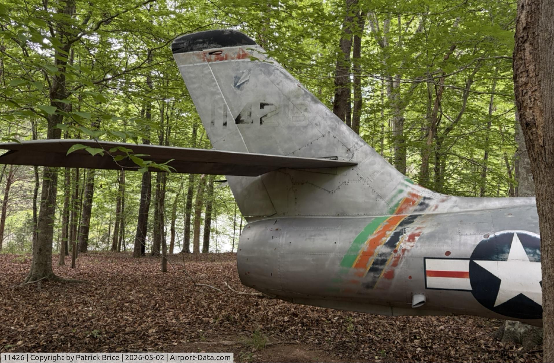 11426, 1952 Republic F-84F-10-RE Thunderstreak C/N not found 51-1426, Close up of tail number as of 5-2-2026 in the woods