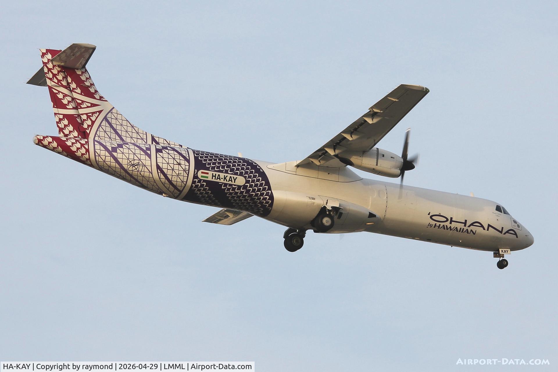 HA-KAY, 1991 ATR 72-201 C/N 227, ATR72-201 reg HA-KAY wearing special livery for Fleet Air International seen landing in the last rays of sun on RW13 Malta.