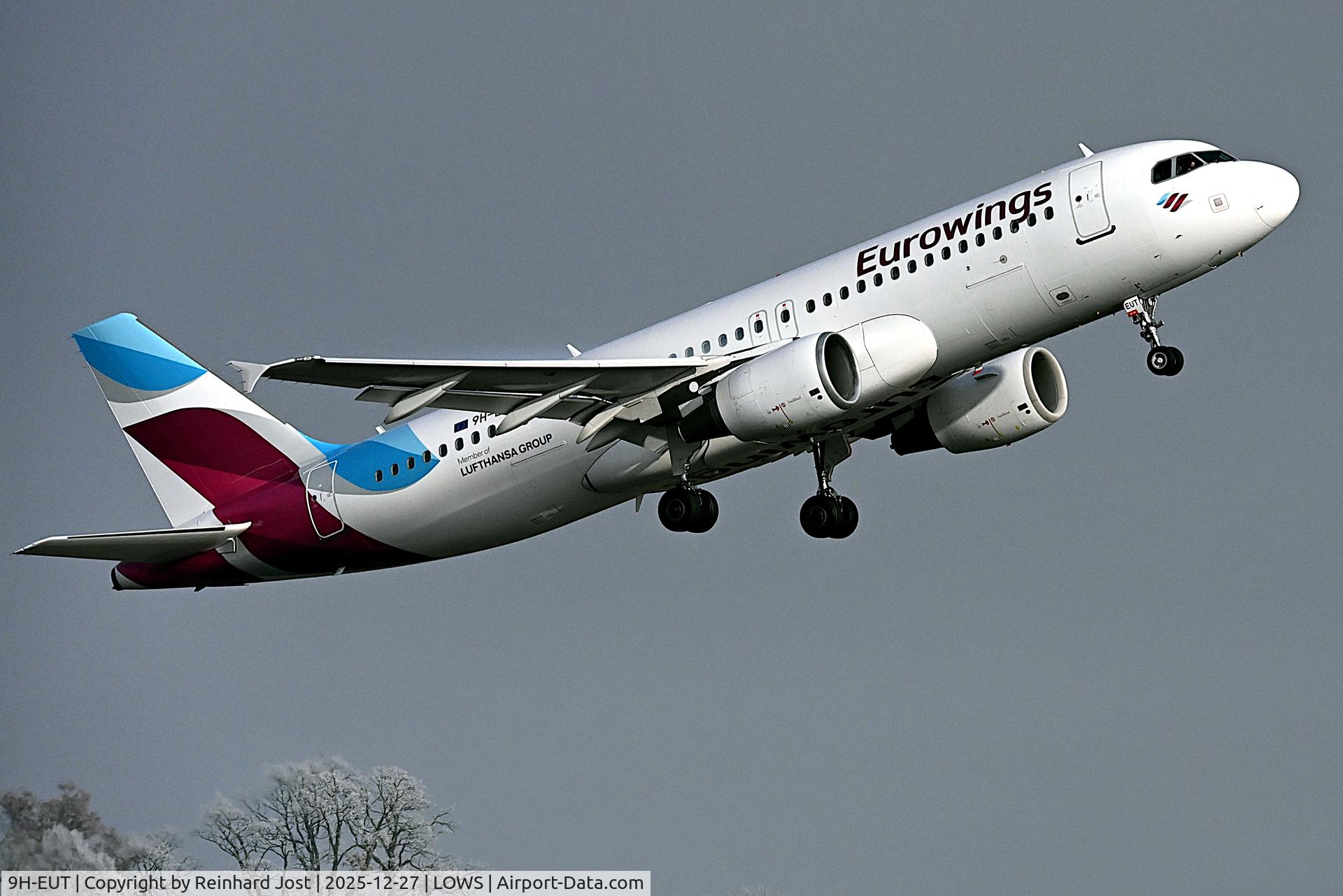 9H-EUT, 2010 Airbus A320-214 C/N 4329, Eurowings A320 taking off at Salzburg, Austria, with the next group of winter holiday makers returning home.