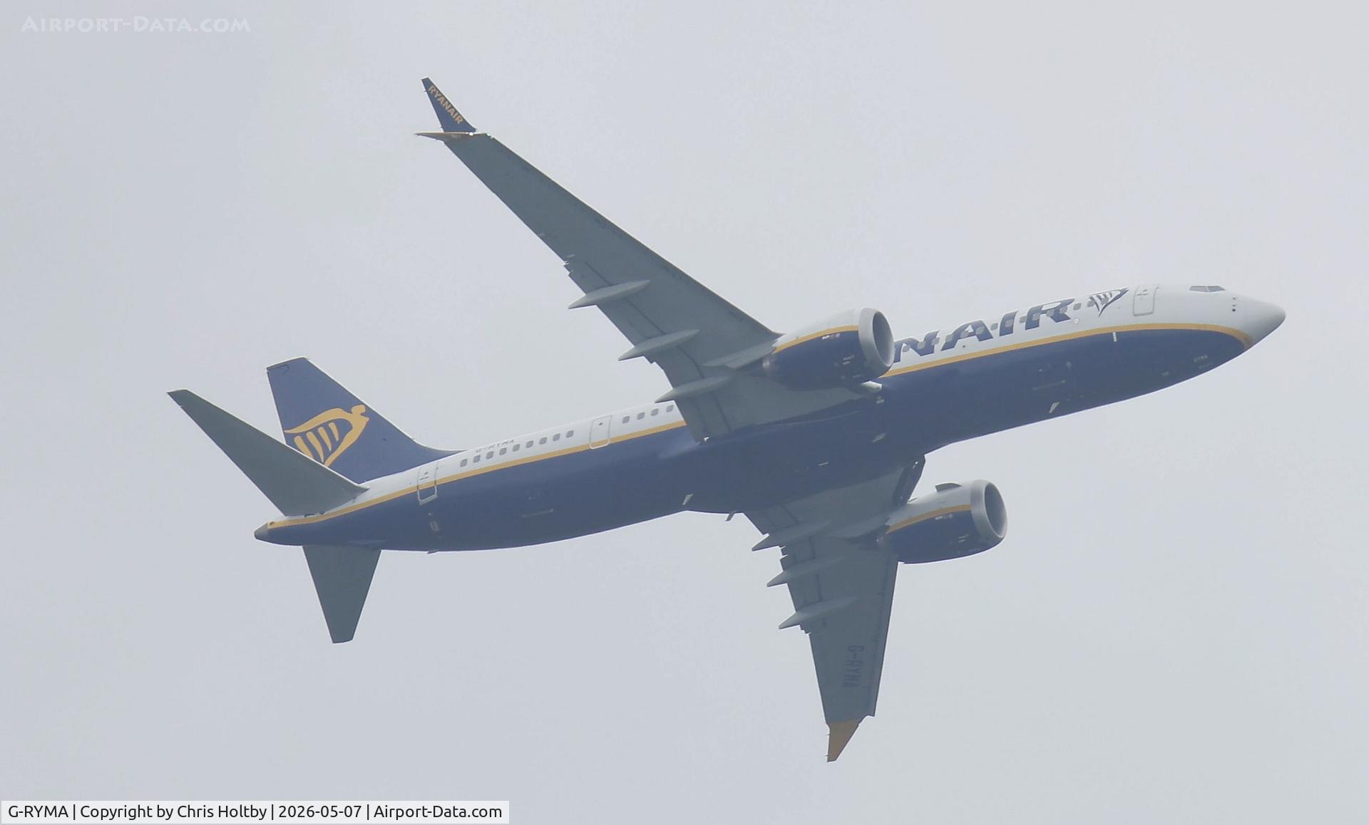 G-RYMA, 2025 Boeing 737-8-200 MAX C/N 67128, Over Great Amwell, Herts. going into Stansted, Essex