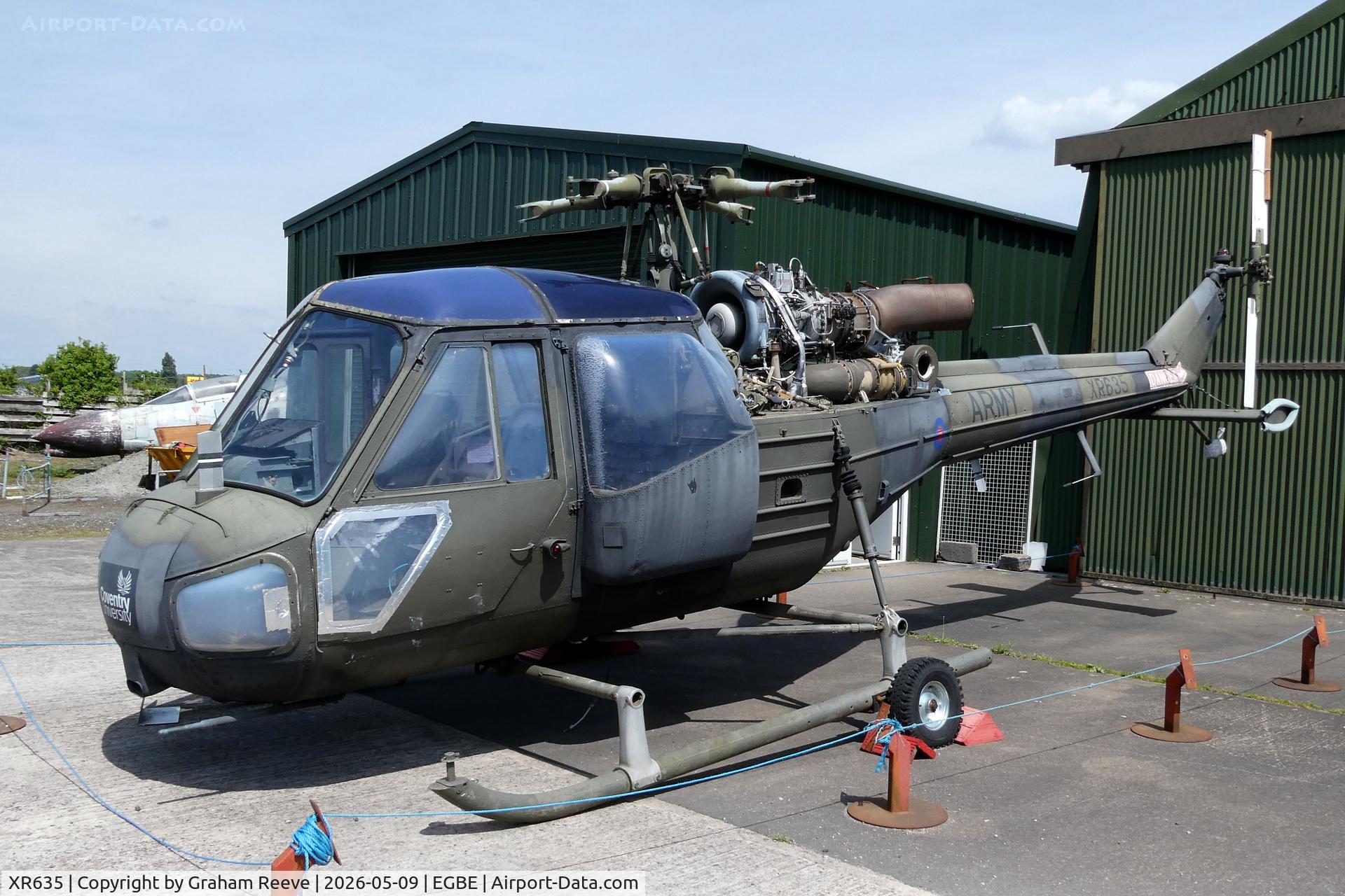 XR635, 1965 Westland Scout AH.1 C/N F9535, Parked at the Midland Air Museum, Coventry.