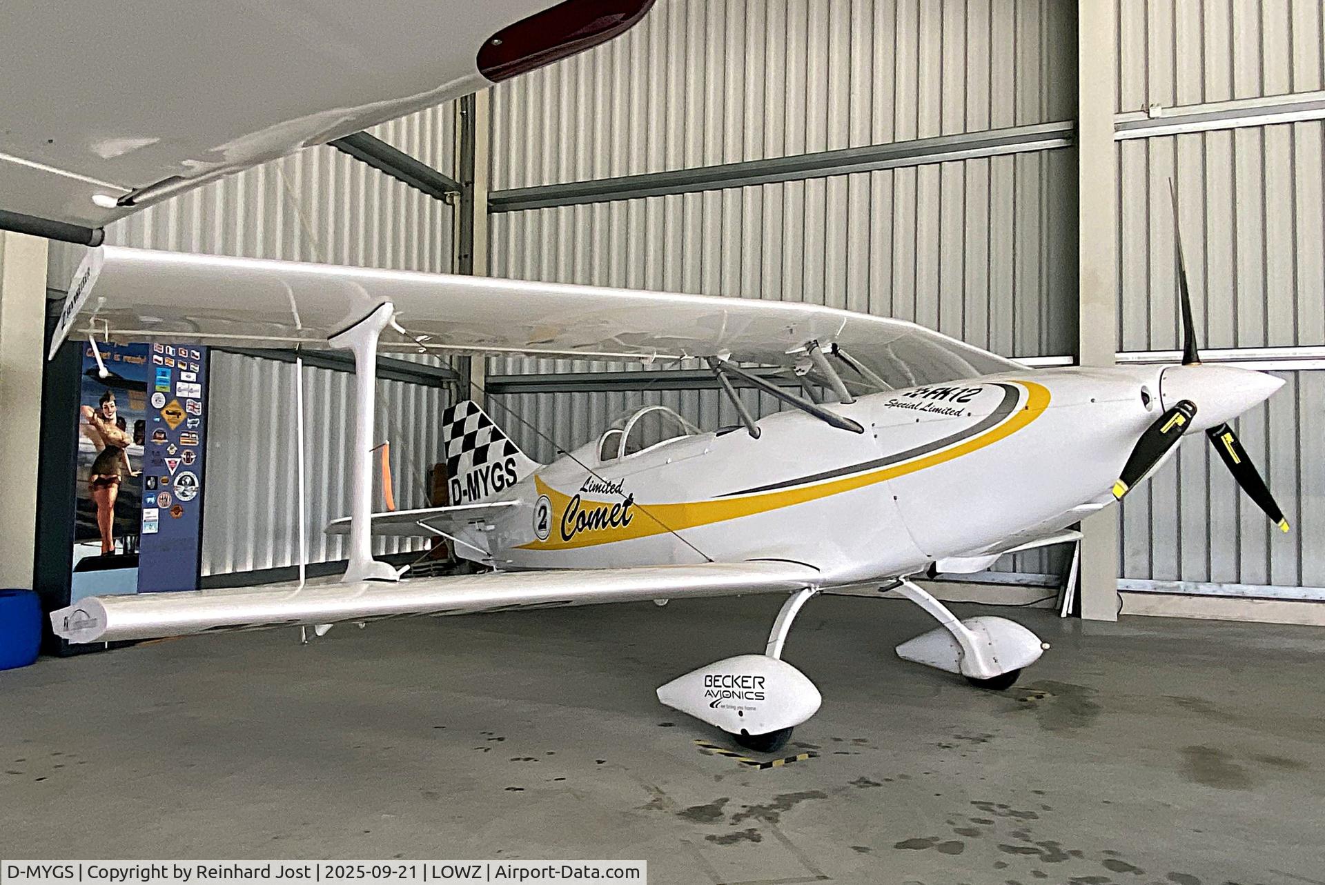 D-MYGS, 2010 Bucker & Funk FK12 Comet, c/n 012-089, Comet in the hangar at Zell am See, Austria