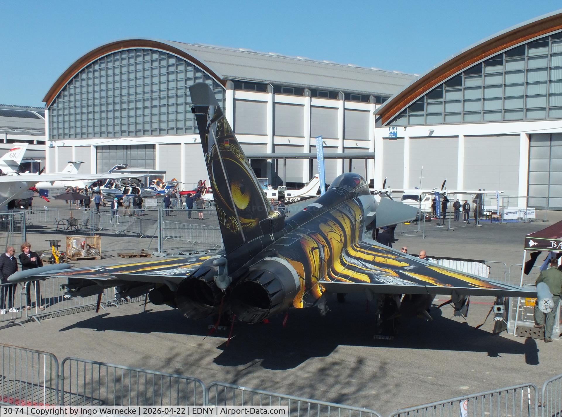 30 74, 2014 Eurofighter EF-2000 Typhoon, c/n GS055, Eurofighter EF2000 of the Luftwaffe (German Air Force)  in "Bavarian Tiger" special colours at the AERO 2026, Friedrichshafen