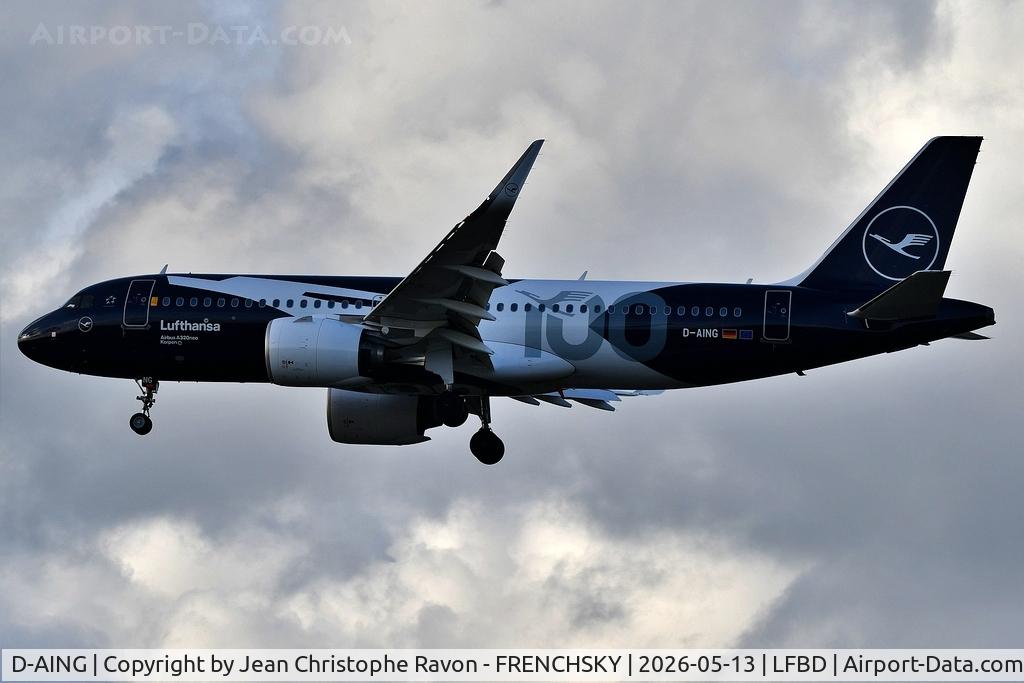 D-AING, 2017 Airbus A320-271N C/N 7588, (100th Anniversary Livery) Frankfurt (FRA)	Bordeaux (BOD)	LH1072