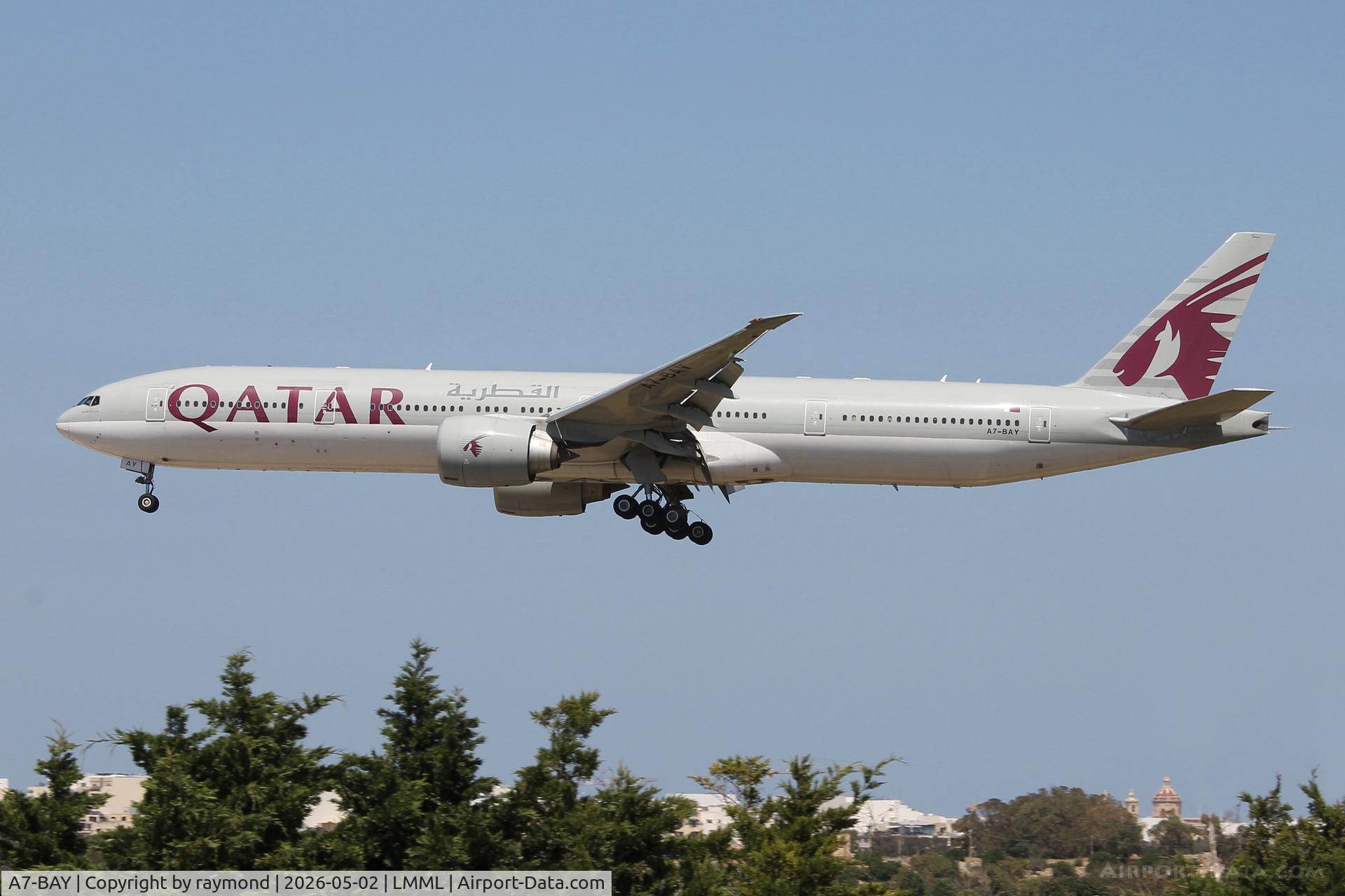 A7-BAY, 2013 Boeing 777-3DZ/ER, c/n 41778, Qatar Airways Boeing 777-3DZ/ER reg A7-BAY on final approach for RW31 Malta.