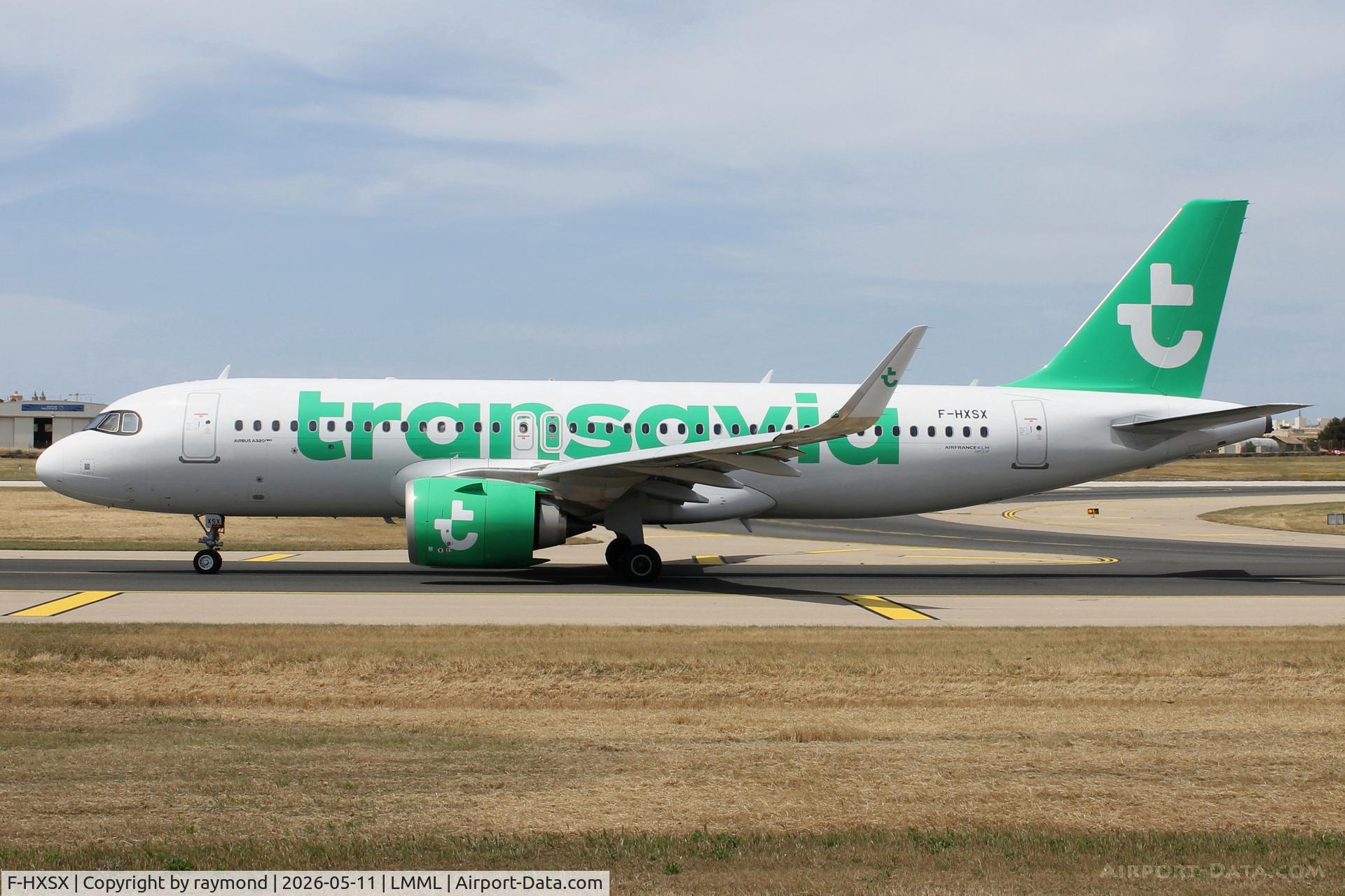 F-HXSX, 2025 Airbus A320-252N, c/n 12827, Transavia France Airbus A320-252N reg F-HXSX taxiing out for departure from Malta with new Transavia France livery.