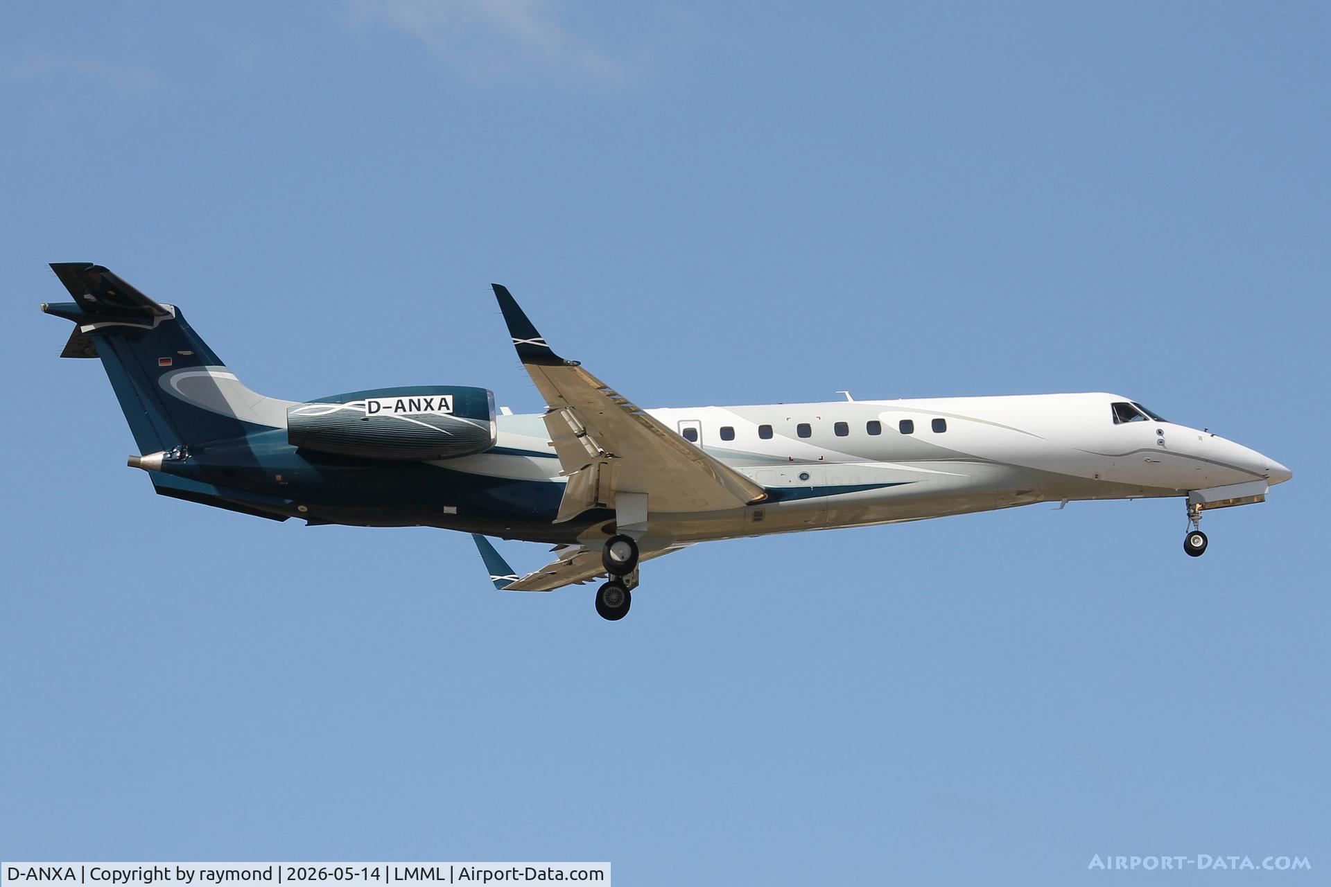 D-ANXA, 2012 Embraer EMB-135BJ Legacy 650, c/n 14501165, Embraer EMB-135BJ Legacy 650 reg D-ANXA of Vistajet Germany landing in Malta RW13.