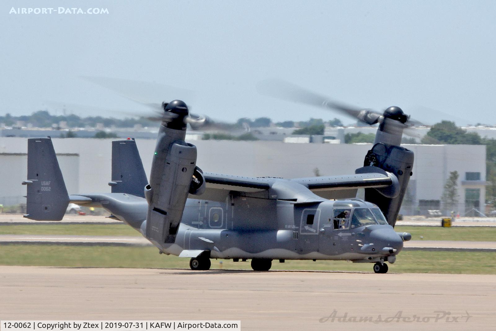 12-0062, Bell-Boeing CV-22B Osprey, c/n D1043, USAF CV-22 departing Perot Field, Fort Worth. TX 
