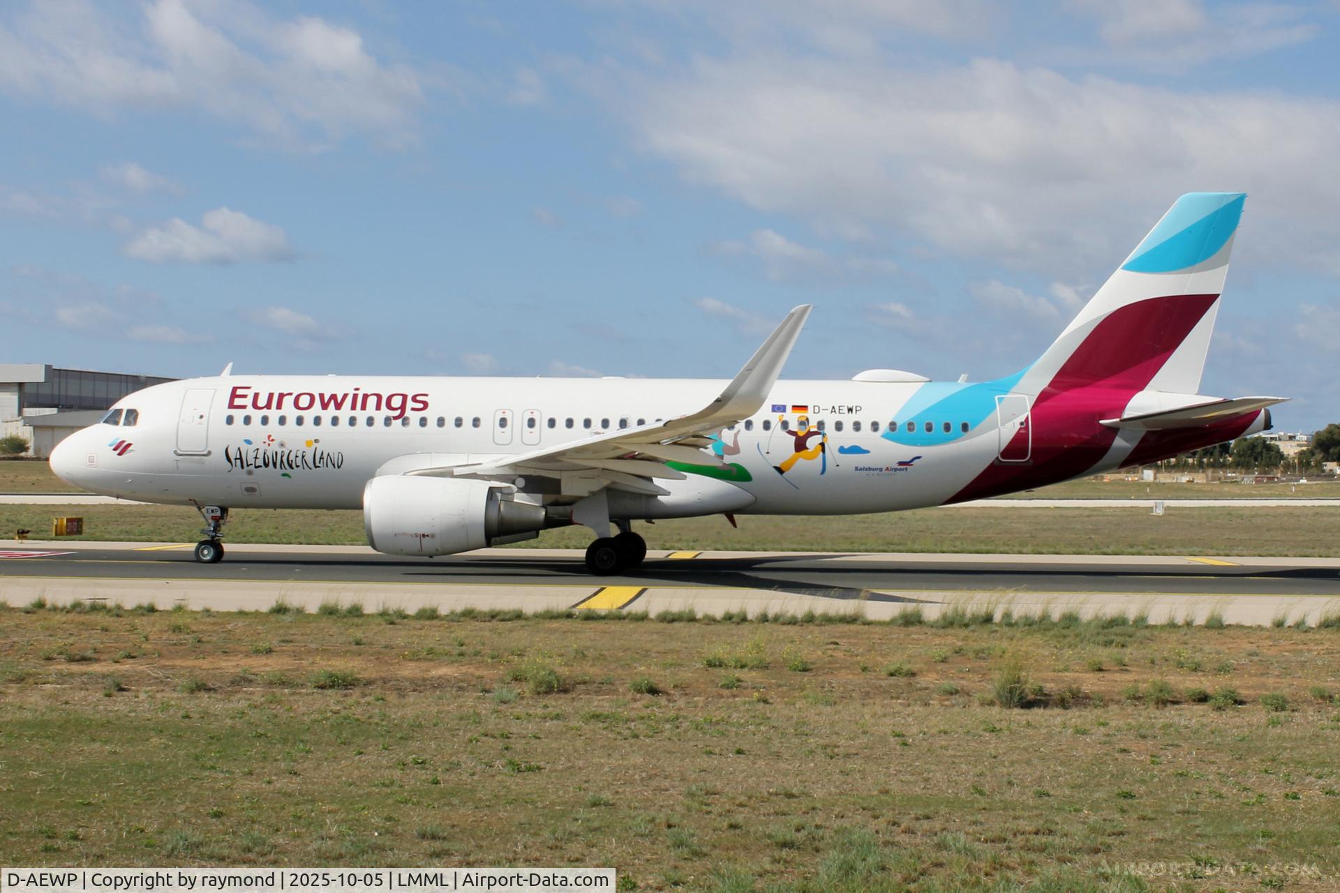 D-AEWP, 2016 Airbus A320-214, c/n 7377, Airbus A320-214 reg D-AEWP of Eurowings in 'Salzburger' special livery taxiing out for departure from Malta.