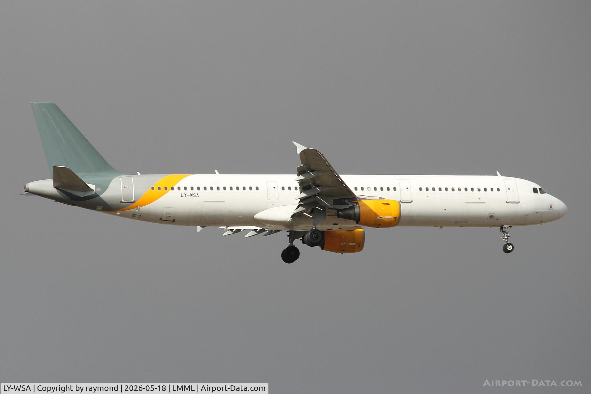 LY-WSA, 2003 Airbus A321-212, c/n 2115, Airbus A321-212 reg LY-WSA of Getjets on final approach for RW13 Malta.