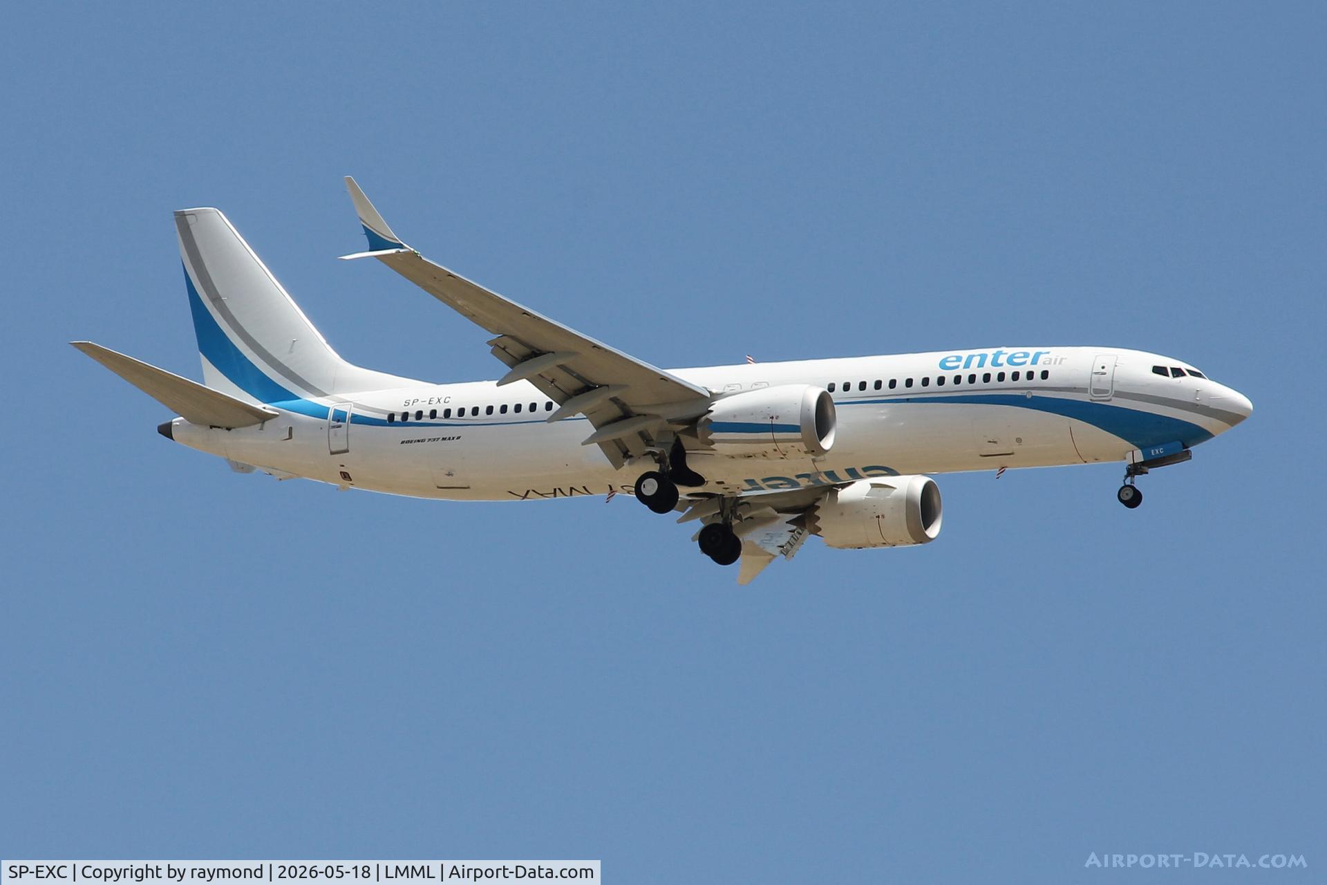 SP-EXC, 2023 Boeing 737-8MAX, c/n 44624, Boeing 737 MAX-8 reg SP-EXC of Enter Air on final approach for RW13 landing in Malta.