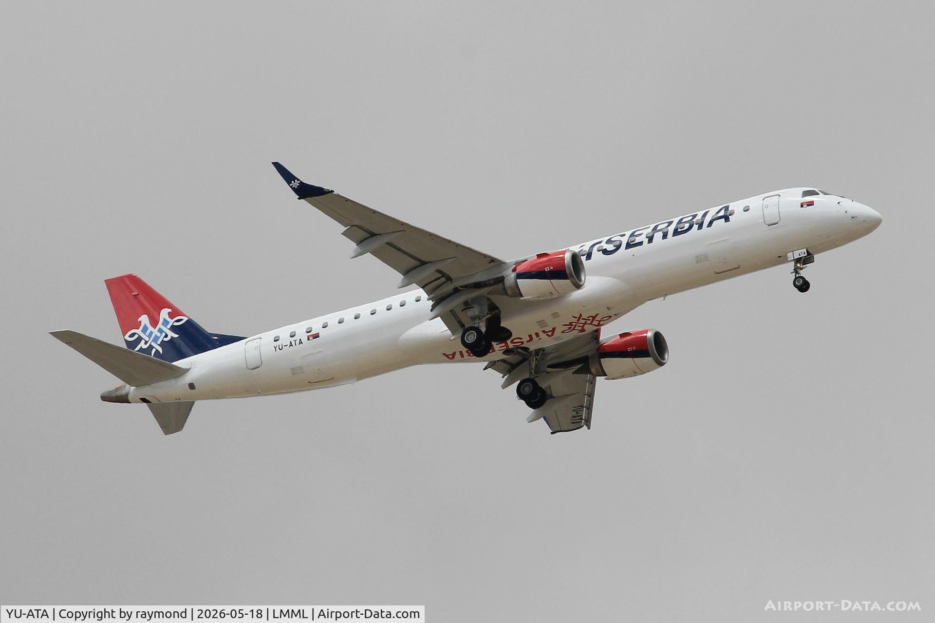 YU-ATA, 2015 Embraer 195AR (ERJ-190-200IGW), c/n 19000688, Embraer 195AR  reg YU-ATA of Air Serbia on long finals for RW13 landing in Malta.