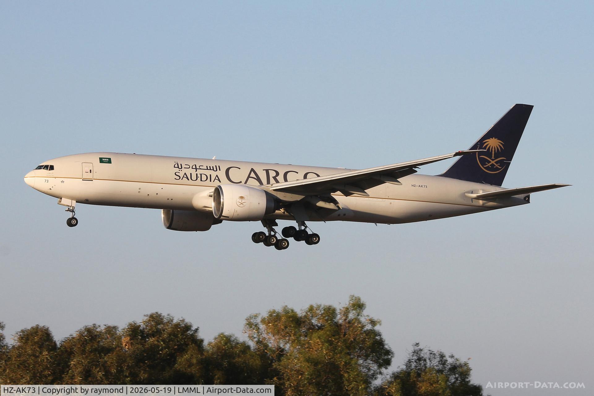 HZ-AK73, 2015 Boeing 777-FFG, c/n 60339 l/n 1342, Boeing 777-FFG of Saudia Cargo reg HZ-AK73 on final approach for RW31 Malta.