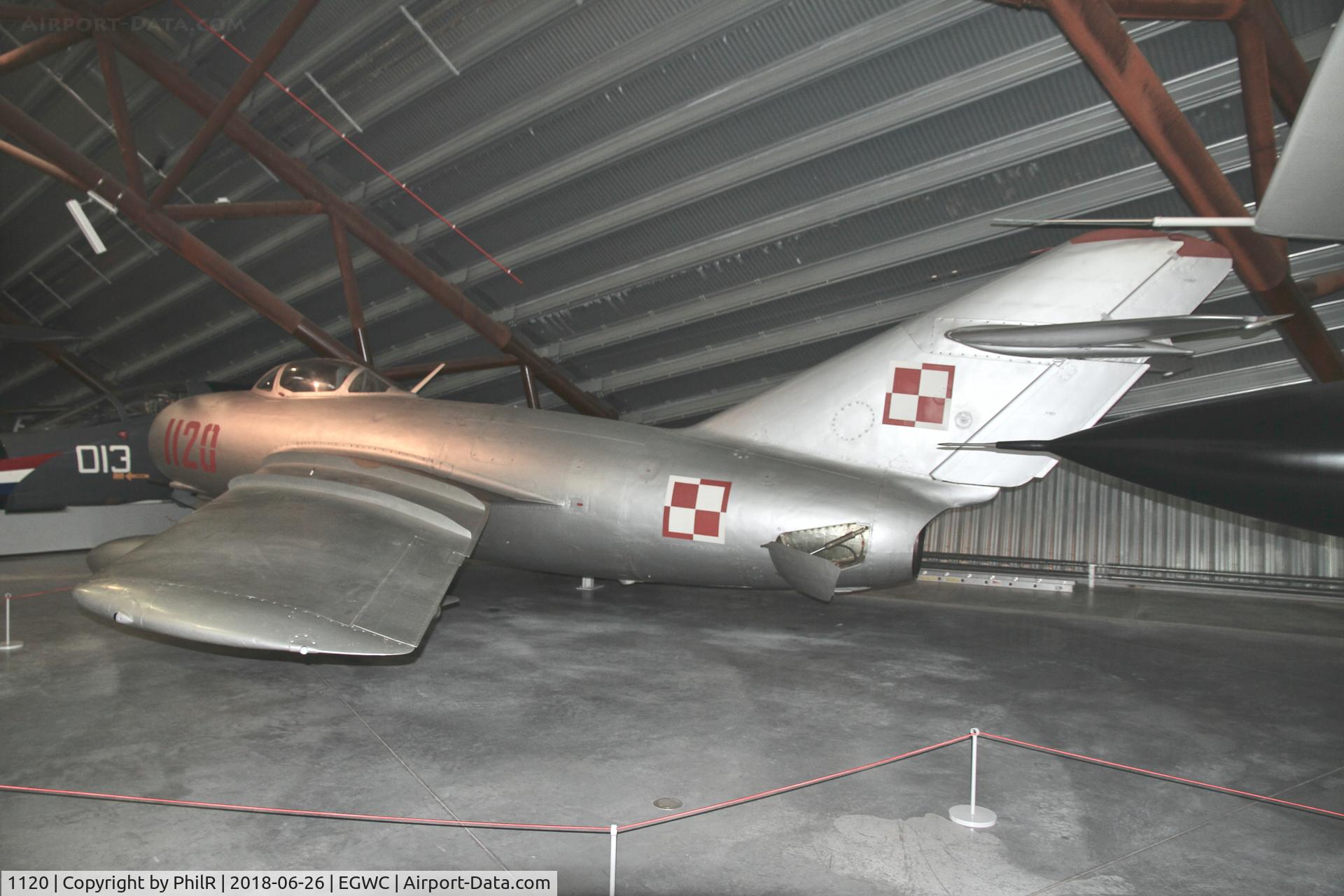 1120, 1955 Mikoyan-Gurevich MiG-15bis (Lim-2), c/n 1B01120, 1120 1955 SB Lim-2 MiG 15 -Bis Polish AF Cosford 
