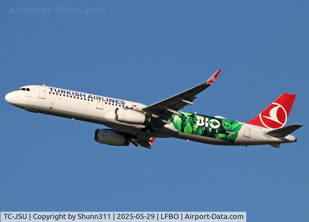 TC-JSU, 2015 Airbus A321-231, c/n 6709, Climbing after take off from rwy 32R with 'Bio Fuel' special c/s