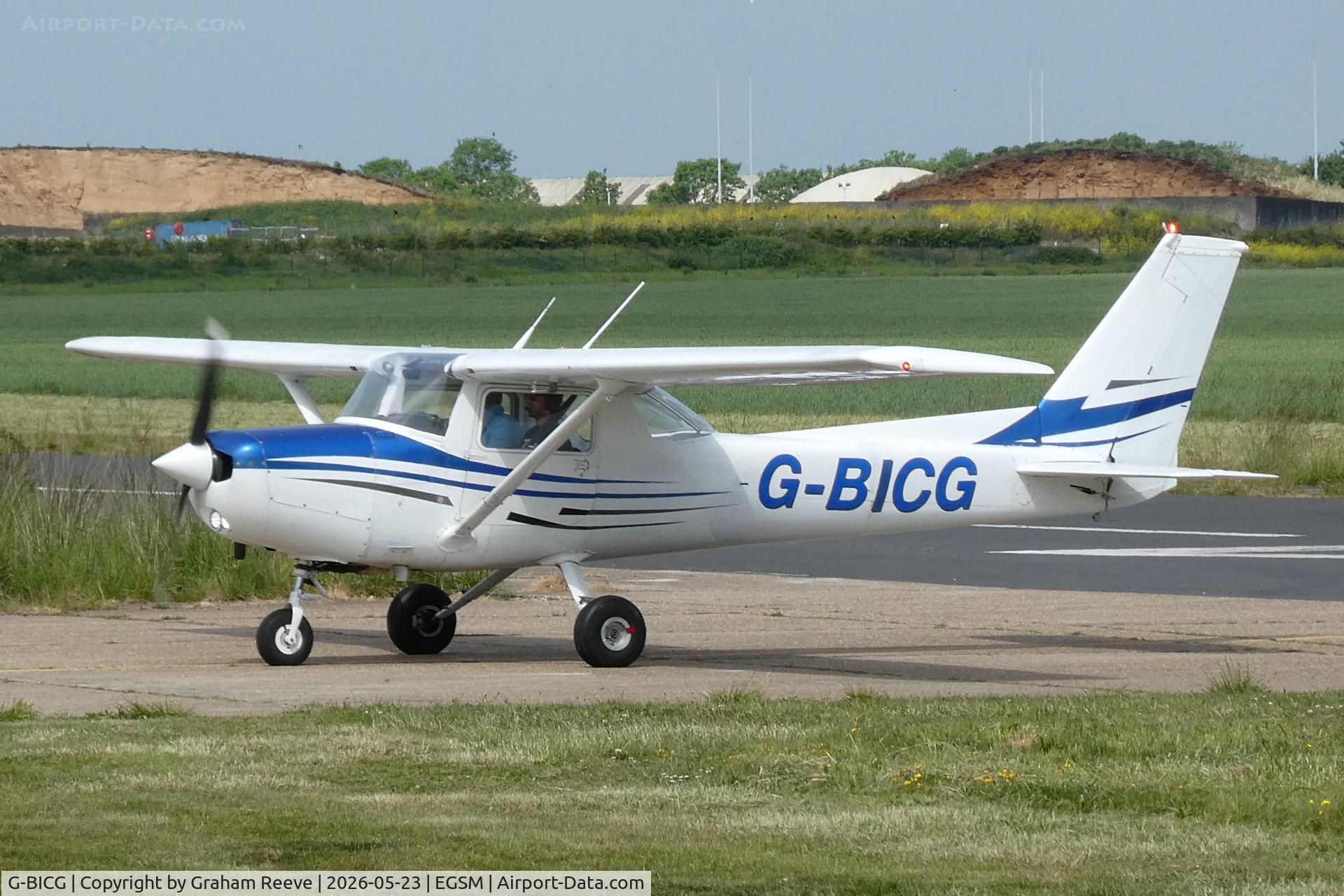 G-BICG, 1980 Reims Cessna F152, c/n 1796, Just landed at Beccles.