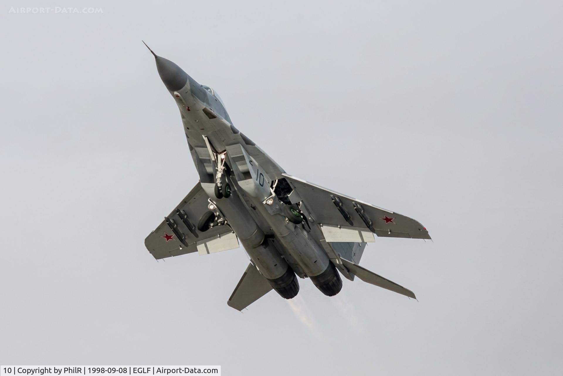 10, Mikoyan-Gurevich MiG-29A, c/n 2960522971, 10 1988 MiG 29A Fulcrum RussianAF SBAC 