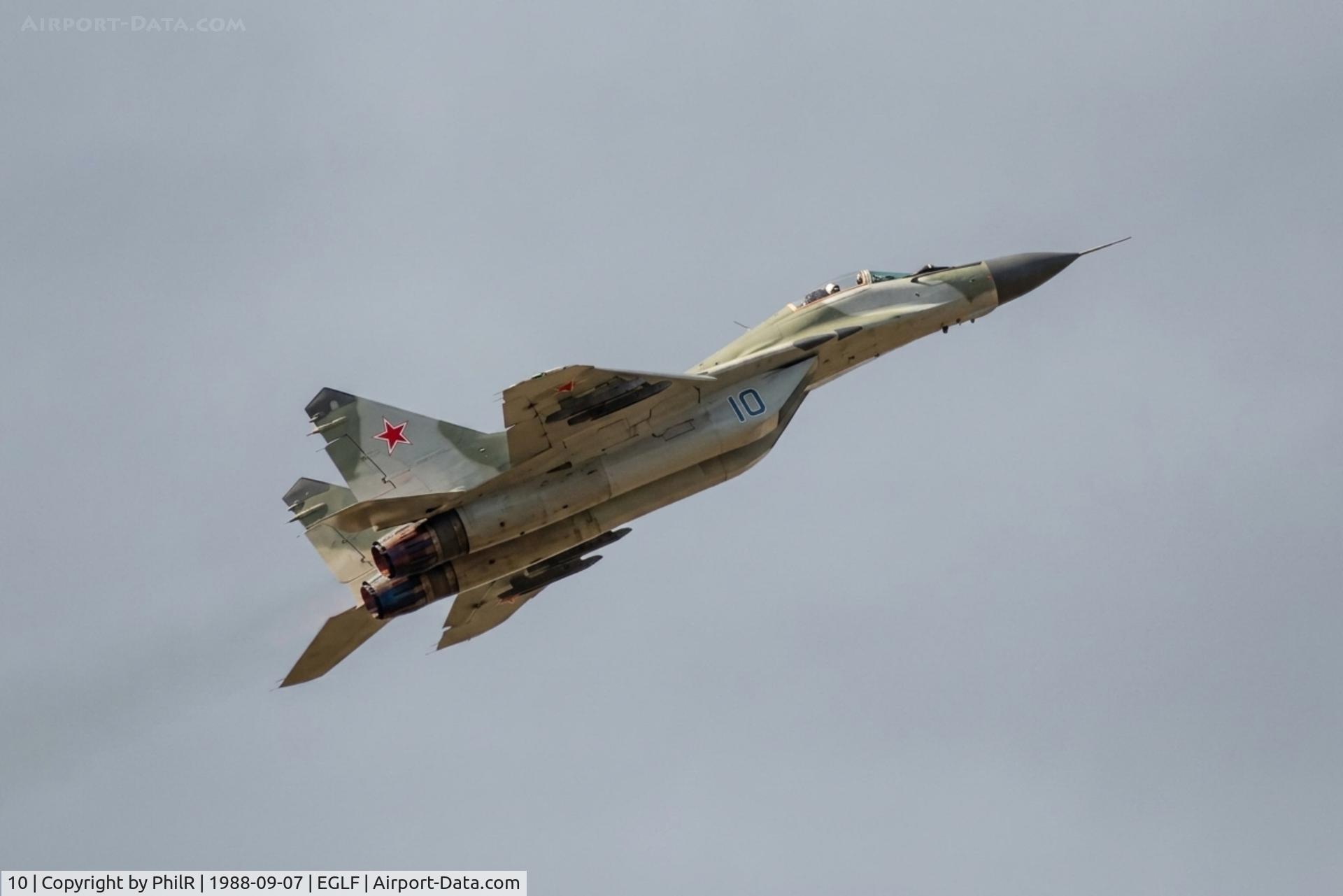 10, Mikoyan-Gurevich MiG-29A, c/n 2960522971, 10 1988 MiG 29A Fulcrum RussianAF SBAC 09.88(4).jpg