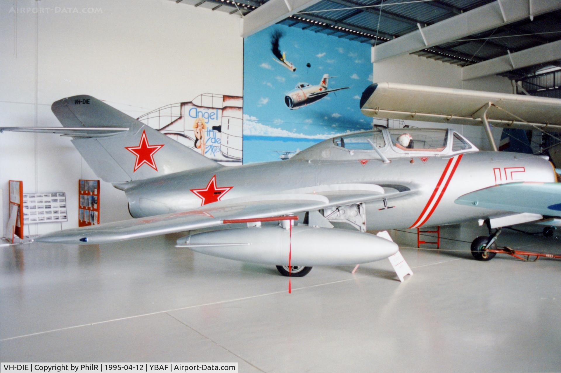 VH-DIE, 1955 Mikoyan-Gurevich MiG-15UTI, c/n 3804, 15' (VH-DIE) 1955 PZL-Mielec SB Lim-2 (MiG-15UTI) SovietAF Archerfields Warbirds 04.95.jpg'