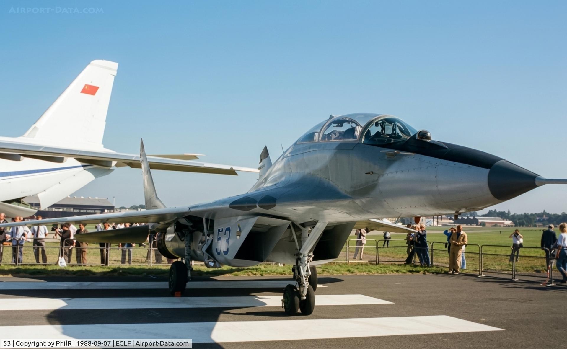 53, Mikoyan-Gurevich MiG-29, c/n 2960516766, 53 Mig 29 Fulcrum SovAF SBAC
