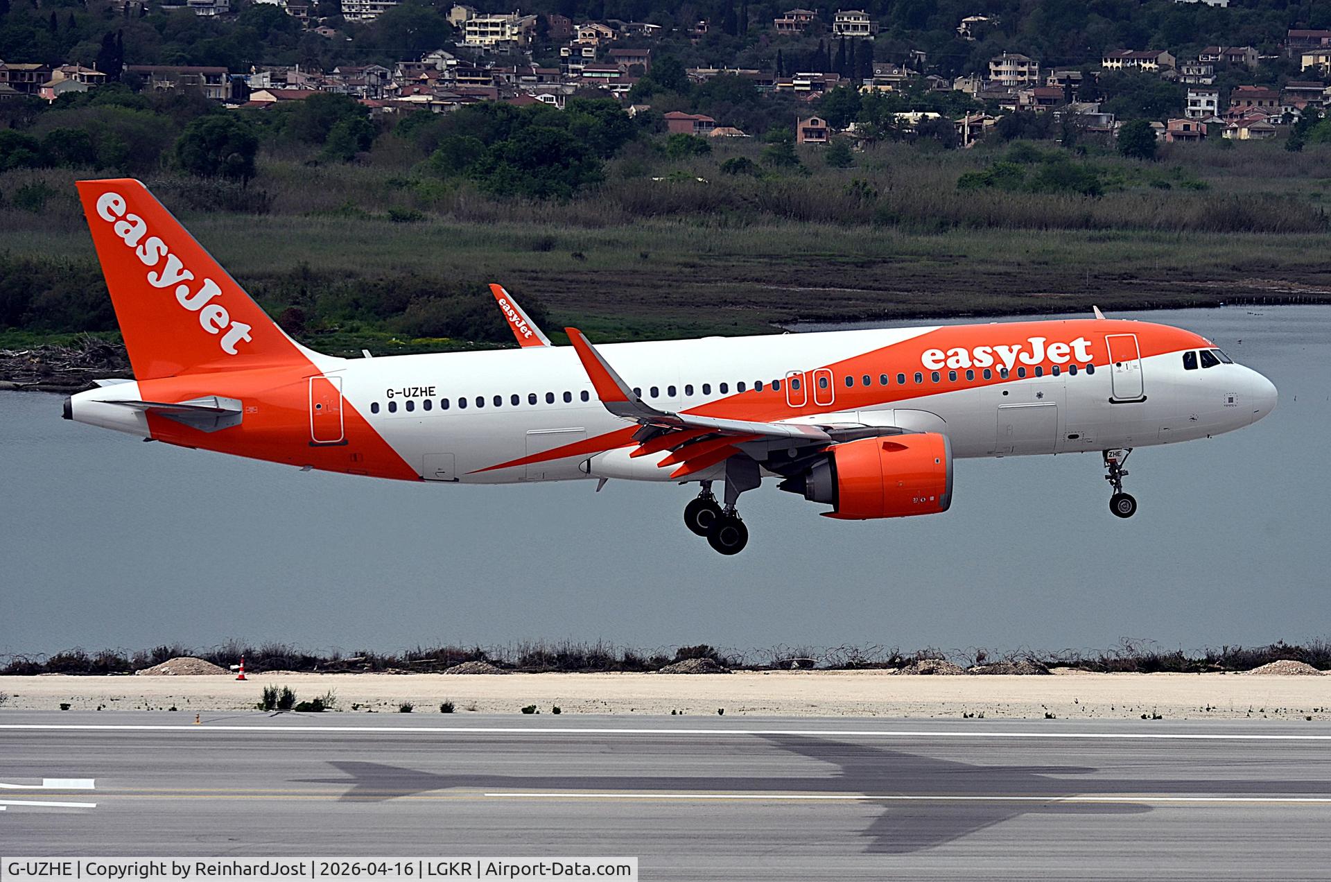 G-UZHE, 2018 Airbus A320-251N, c/n 8110, Having lost its special painting, G-UZHE touches down at Korfu, Greece