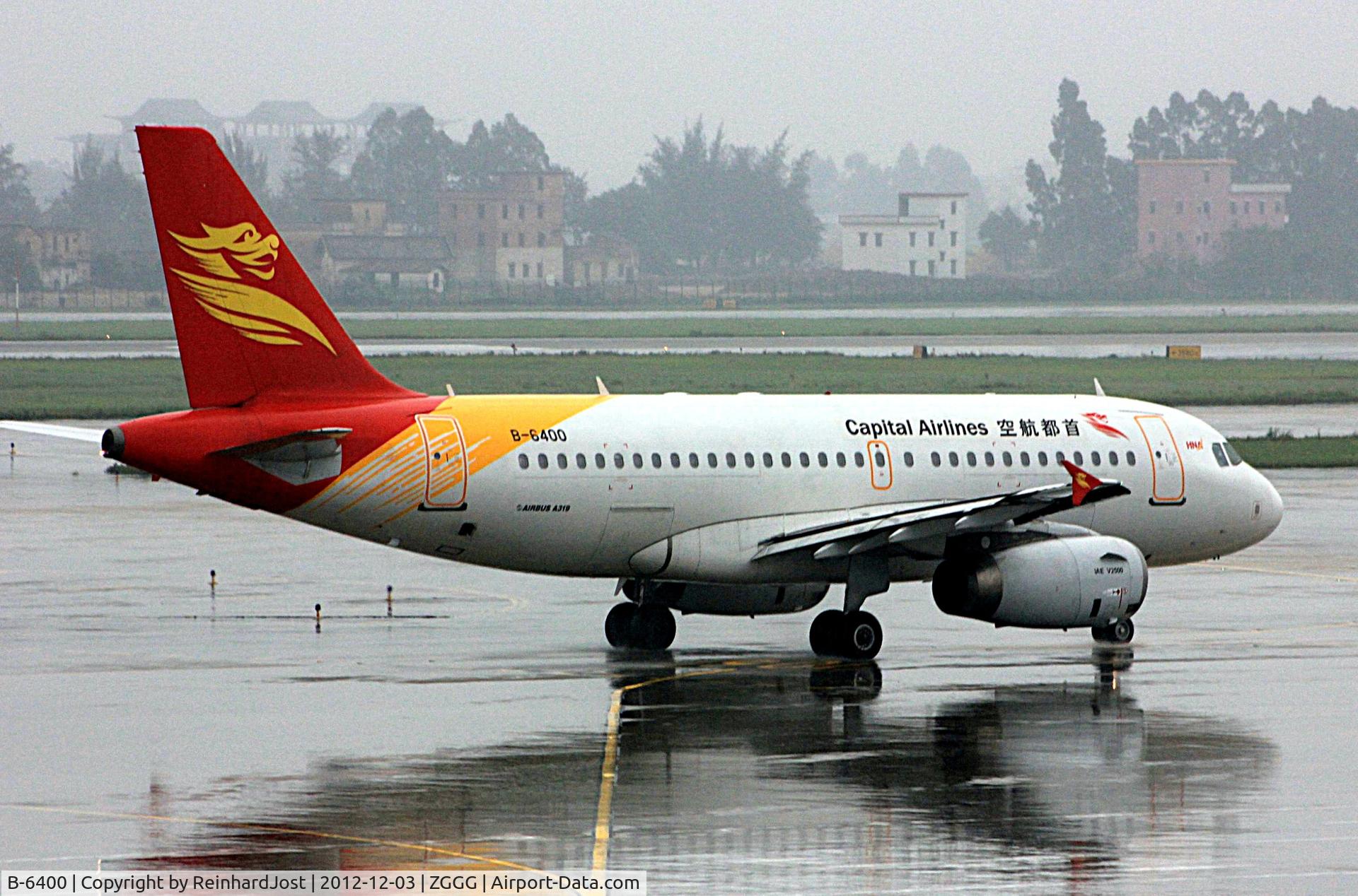 B-6400, 2009 Airbus A319-132, c/n 3638, Chinese Capital Airlines Airbus on a rainy day at Guangzhou, China
