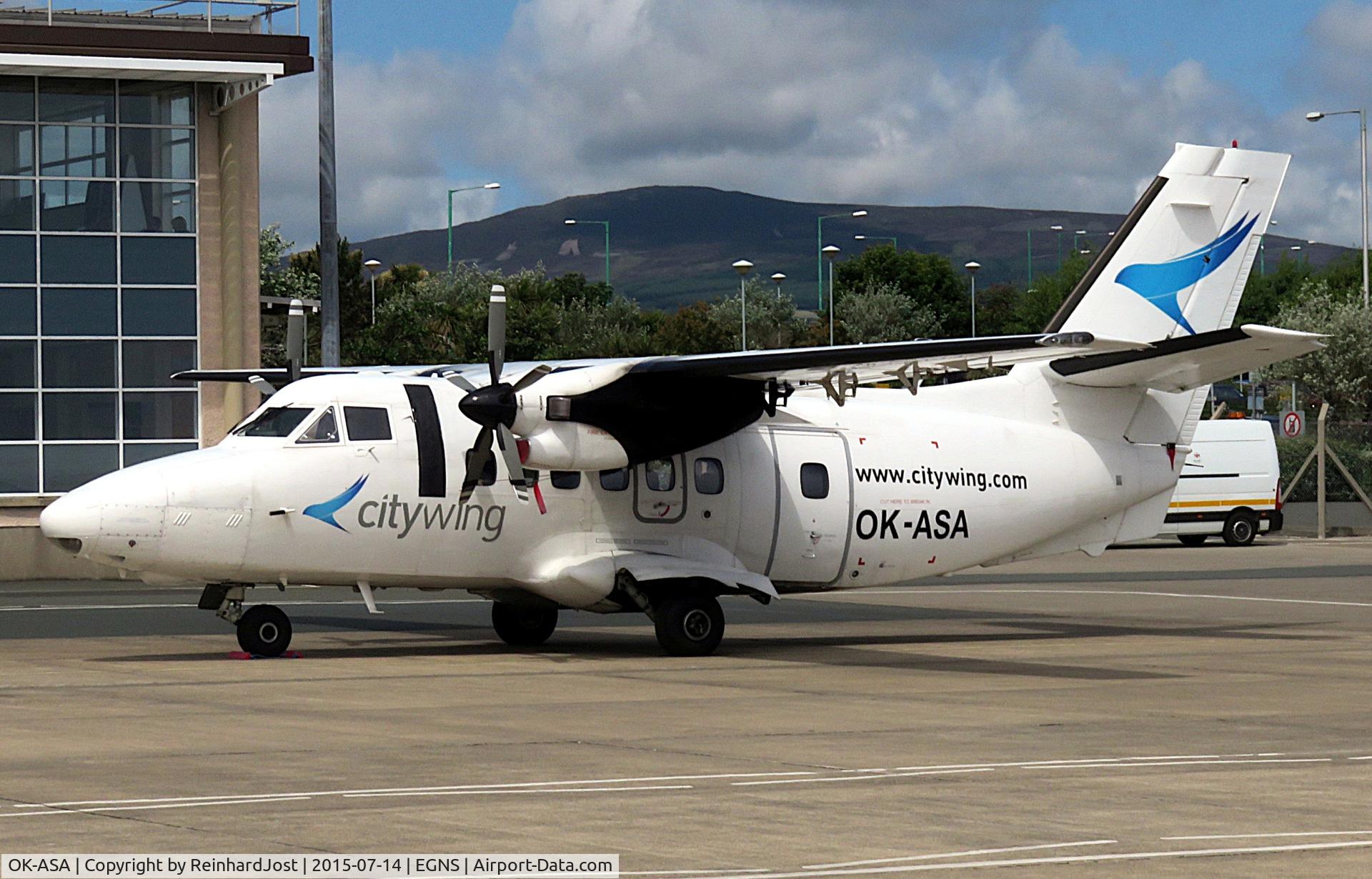 OK-ASA, 1990 Let L-410UVP-E Turbolet, c/n 902439, City Wing Turbolet with a bigger version of the title at the Ronaldsway Airport, Isle of Man