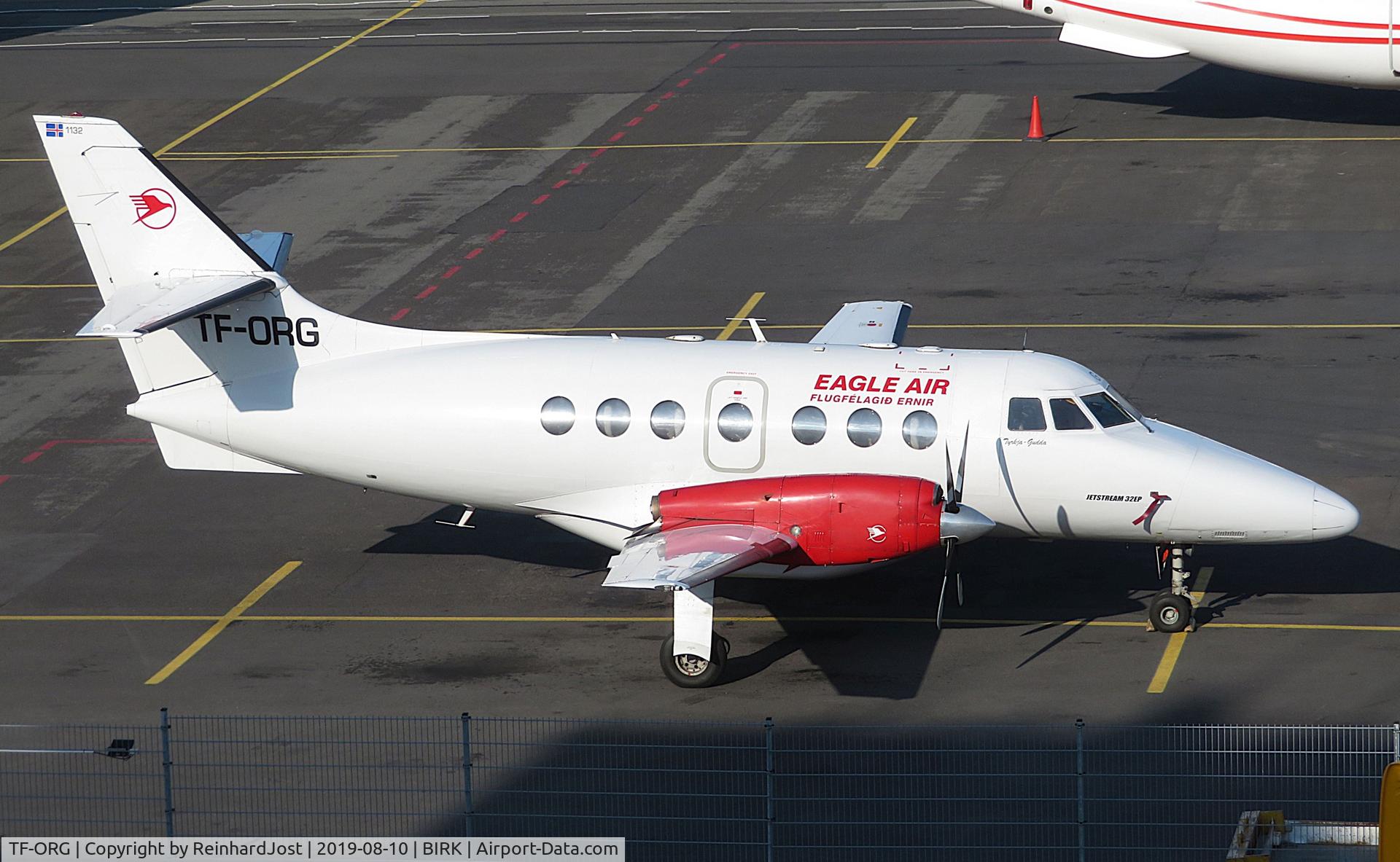 TF-ORG, 1996 BAe 3202 Jetstream 31, c/n 986, Eagle Air Jetzstream (ex-G-31-986 / JA8590 / G-CBDA / TC-RSA ) as seen from the Airport Hotel at Reykjavik Domestic. It later became ZK-JSK of Originair. 