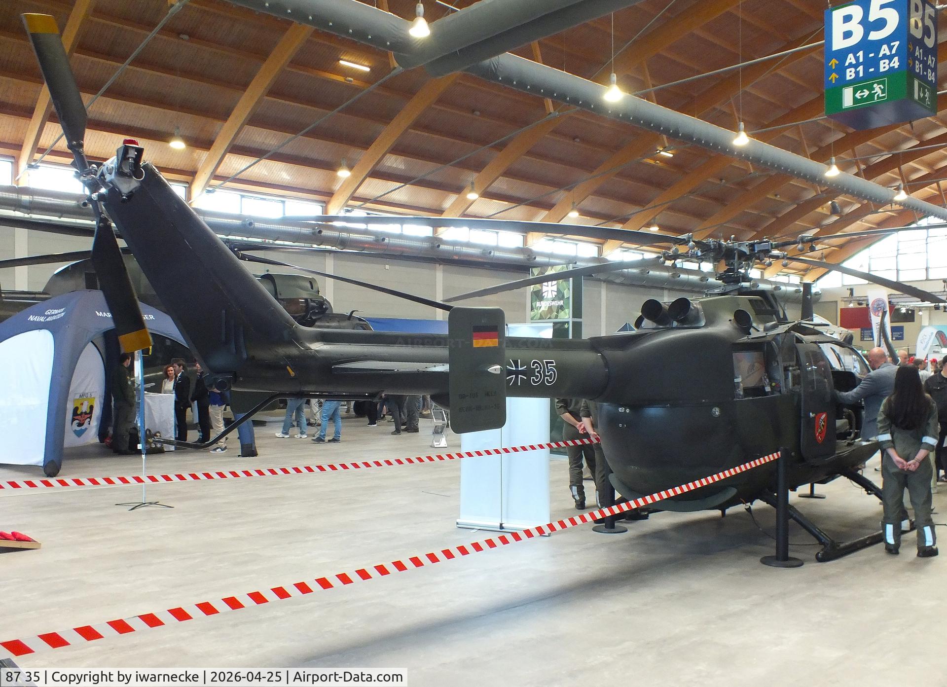 87 35, MBB Bo-105, c/n 6135, MBB Bo-105 (?original markings?, now only used for technical training by the German Armed Forces) at the AERO 2026, Friedrichshafen