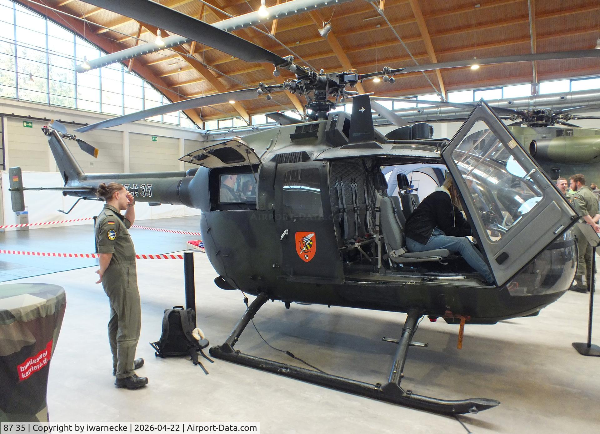 87 35, MBB Bo-105, c/n 6135, MBB Bo-105 (?original markings?, now only used for technical training by the German Armed Forces) at the AERO 2026, Friedrichshafen