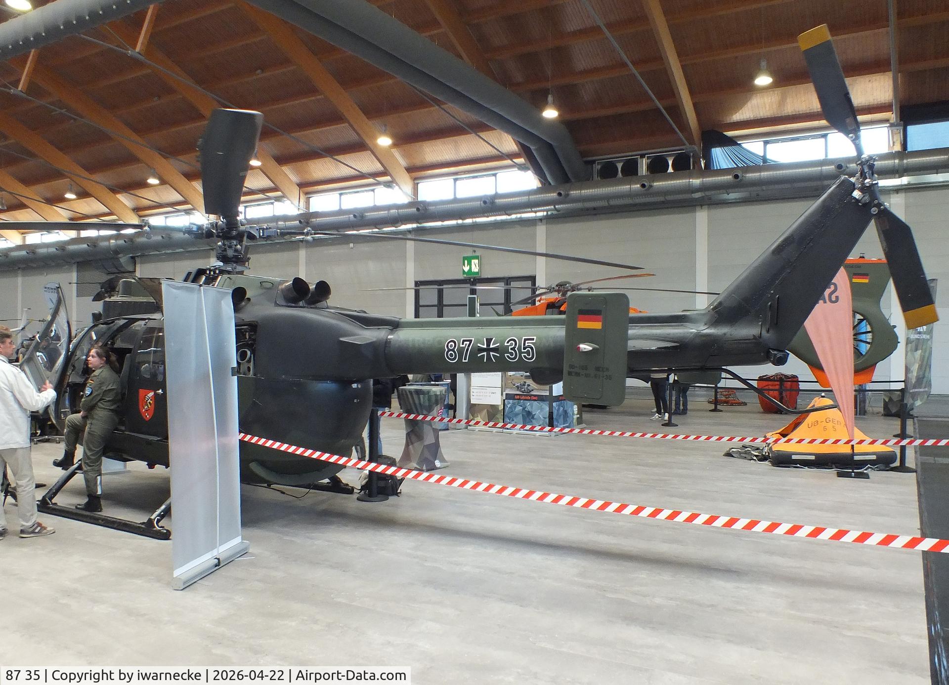 87 35, MBB Bo-105, c/n 6135, MBB Bo-105 (?original markings?, now only used for technical training by the German Armed Forces) at the AERO 2026, Friedrichshafen