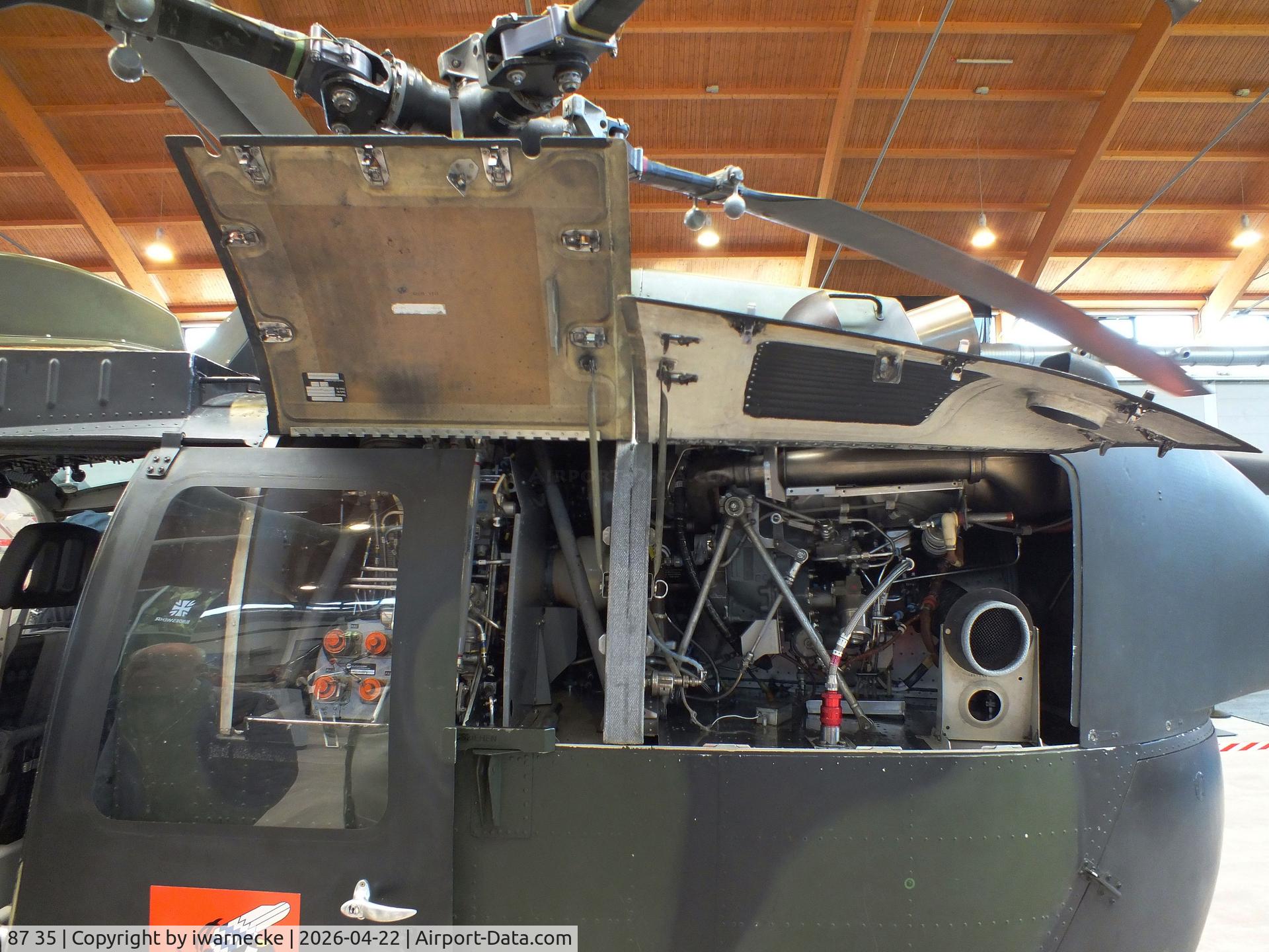 87 35, MBB Bo-105, c/n 6135, MBB Bo-105 (?original markings?, now only used for technical training by the German Armed Forces) at the AERO 2026, Friedrichshafen