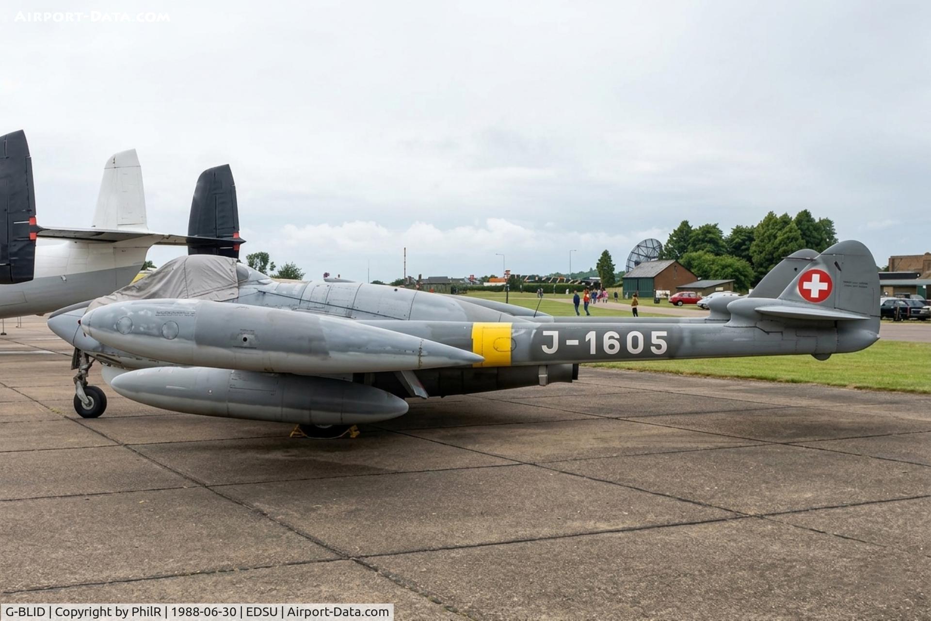G-BLID, 1952 De Havilland (F+W Emmen) DH-112 Venom FB.50, c/n 815, J-1605 1954 DH112 Venom FB50 SwissAF Duxford 
